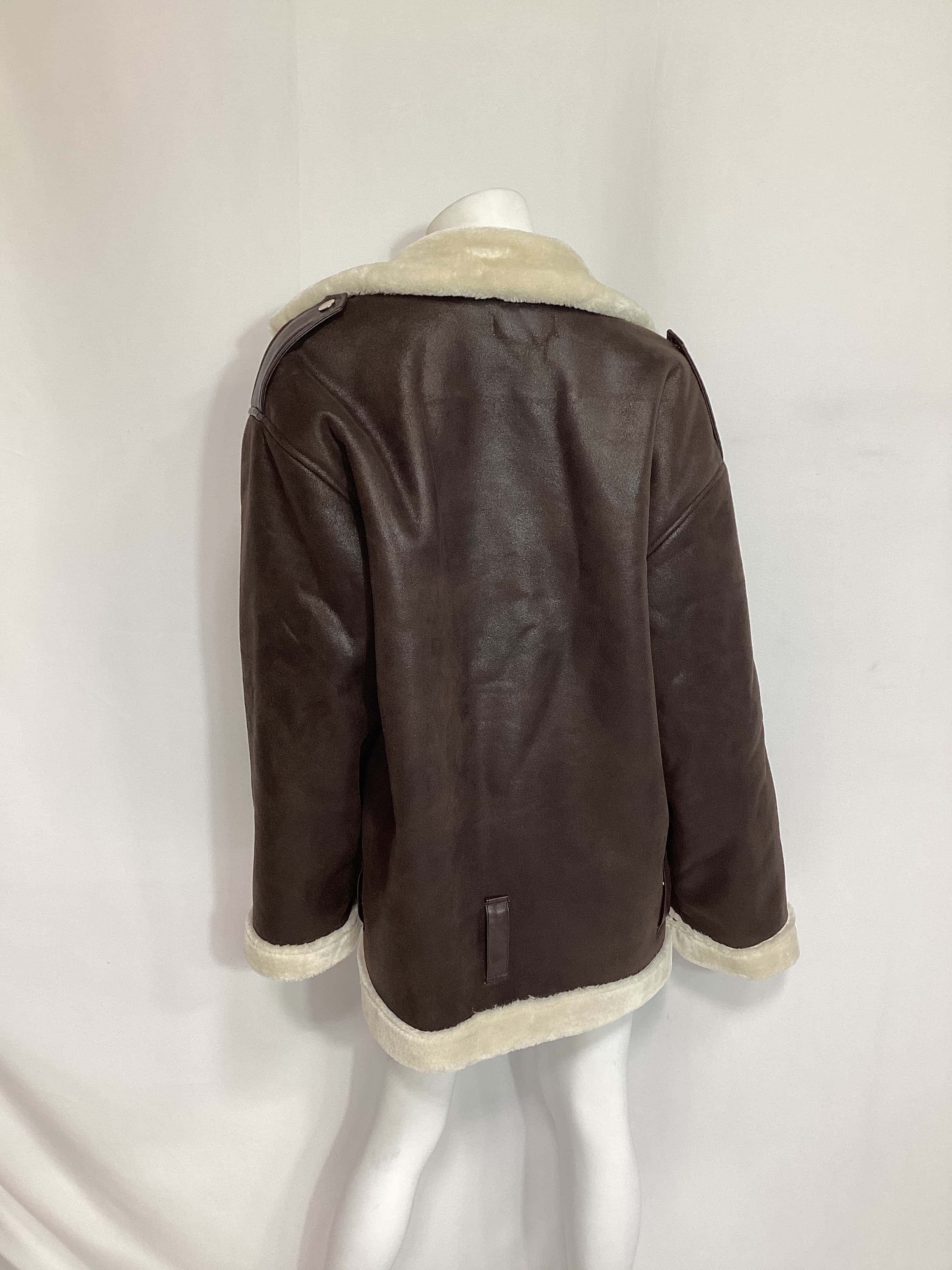 Suede Bonded Faux Fur Moto Jacket In Ivory & Cacoa - Image 2