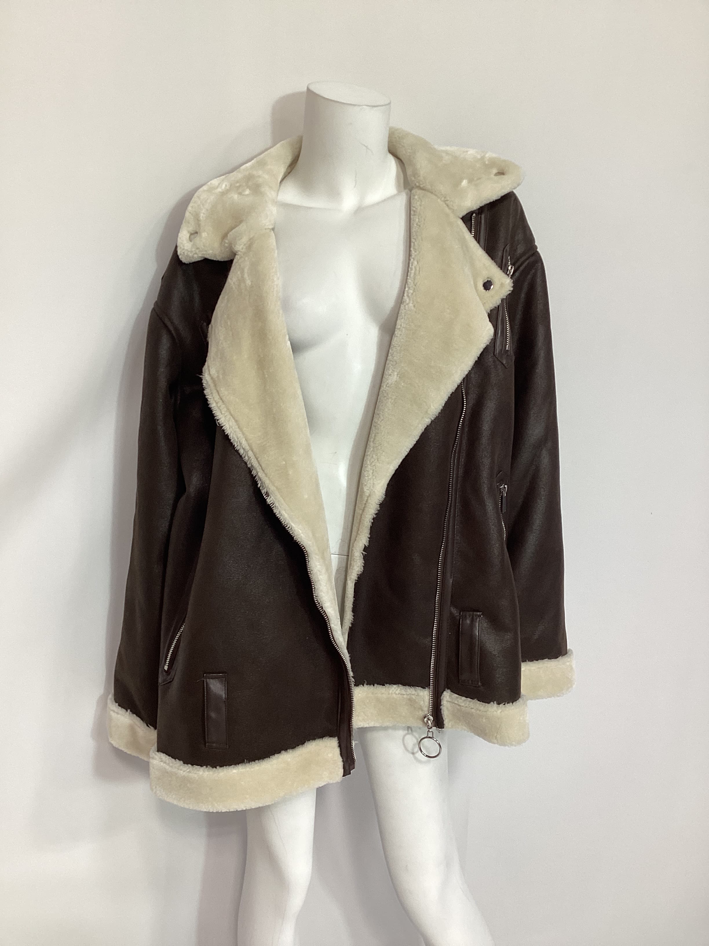 Suede Bonded Faux Fur Moto Jacket In Ivory & Cacoa - Image 4