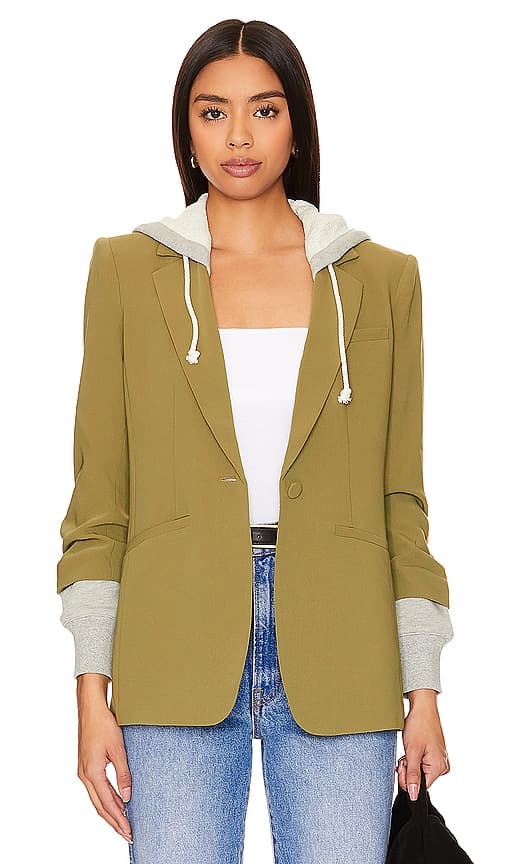 Khloe Hooded Jacket In Olive Green & Heather Grey - Image 1