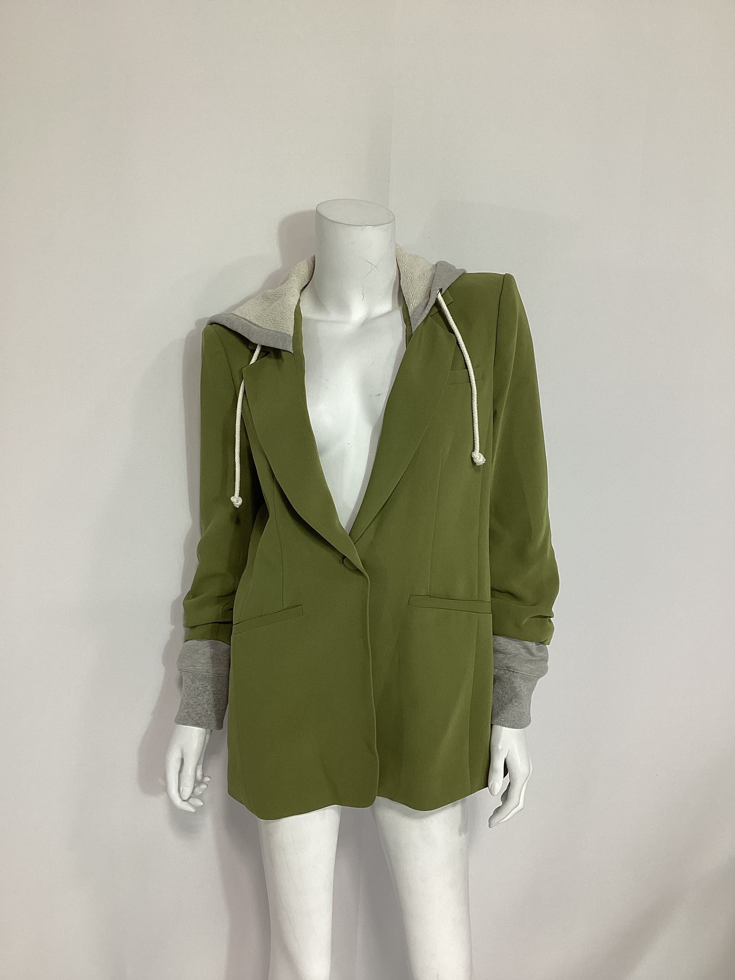 Khloe Hooded Jacket In Olive Green & Heather Grey - Image 2
