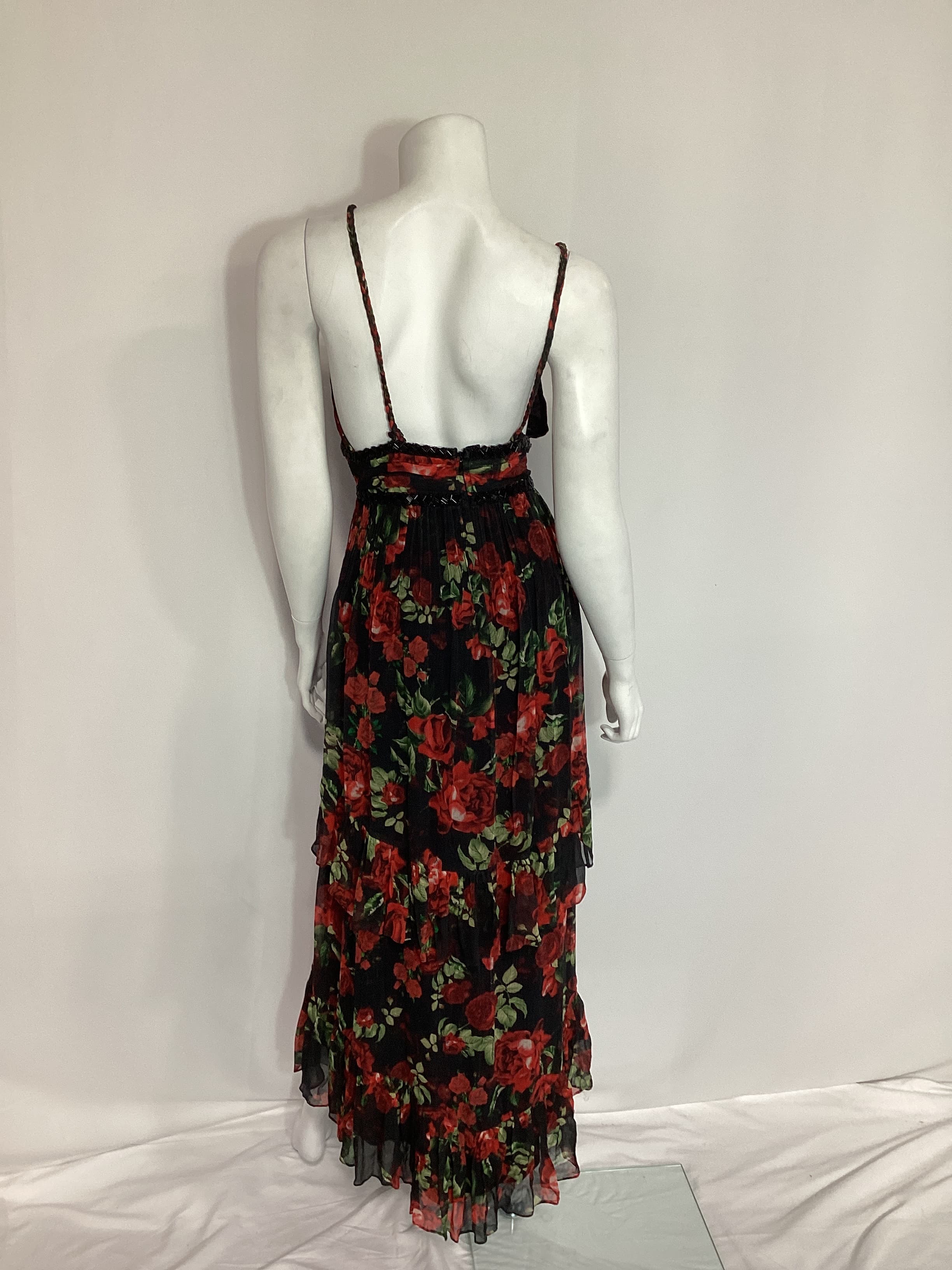 Maxi Dress In Black & Red Roses - Image 2