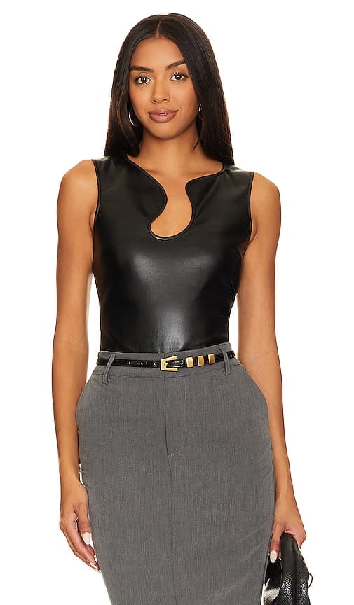 Sleeveless Leather Puzzle Tank Top In Black - Image 1