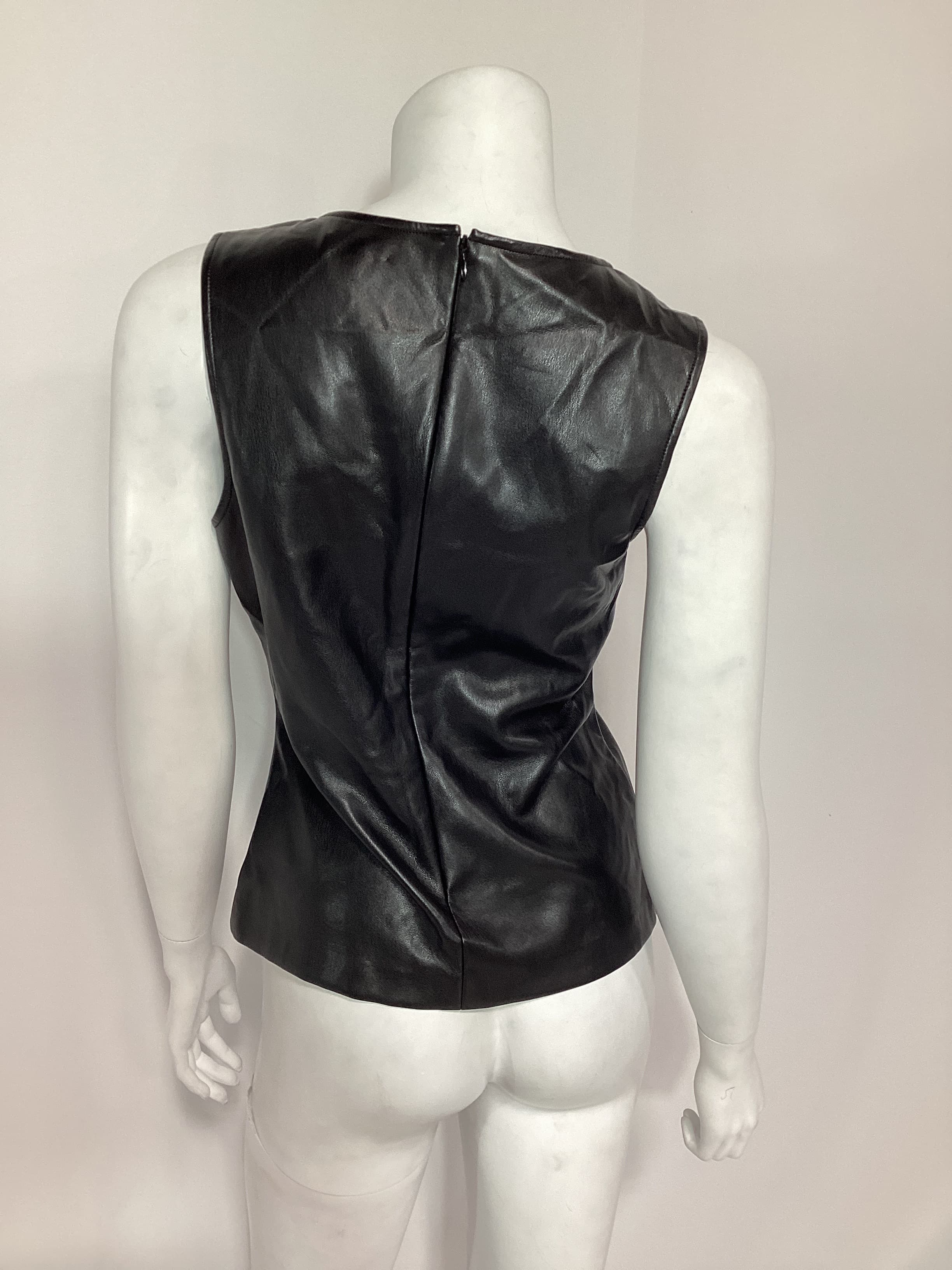 Sleeveless Leather Puzzle Tank Top In Black - Image 2