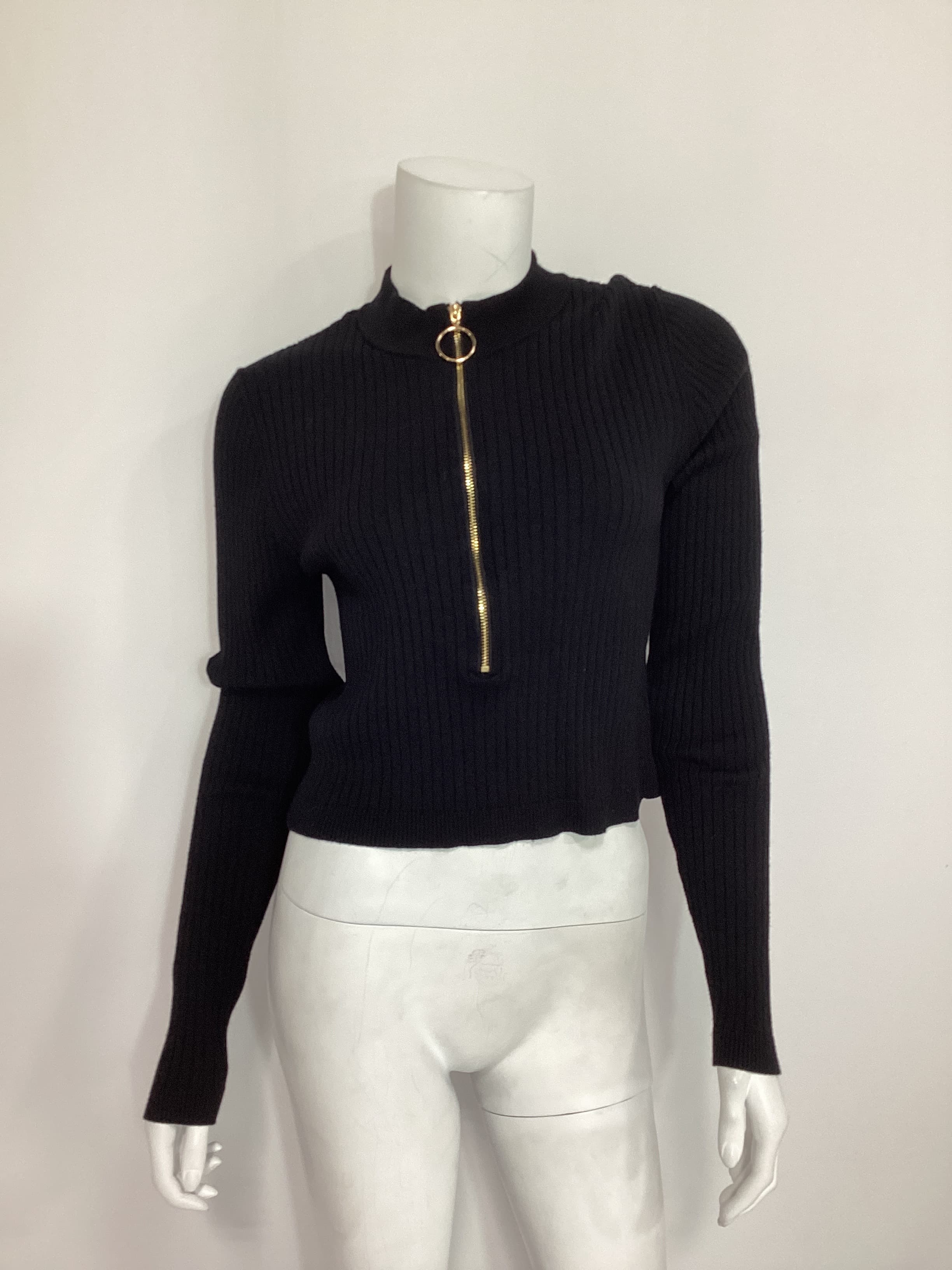 Charlie Zip Sweater In Black Rib Knit - Image 3