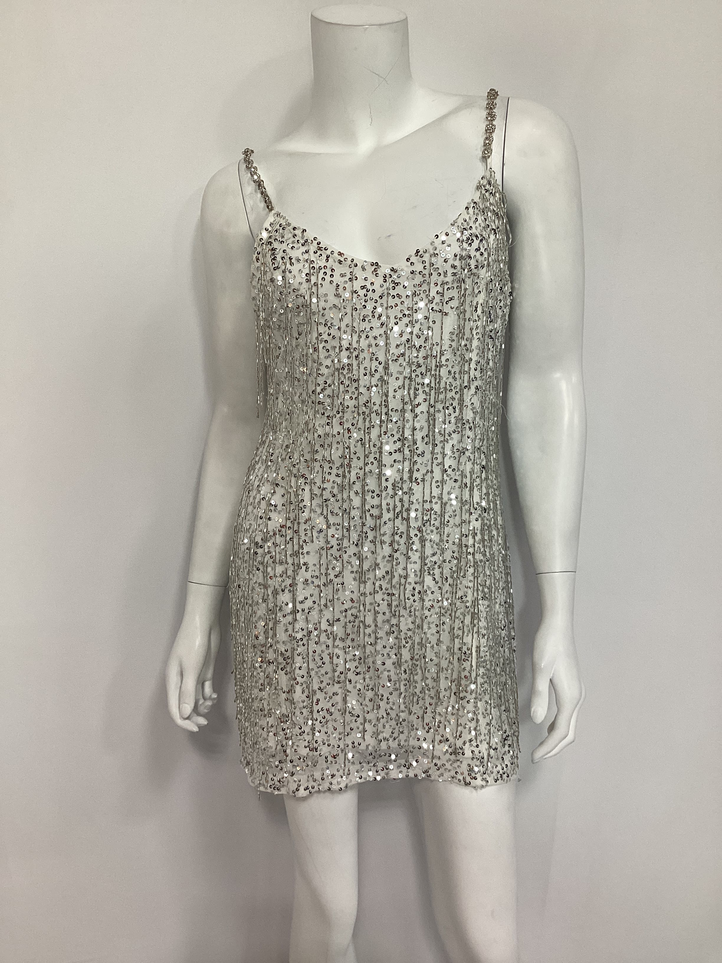 Sparks Fly Mini Dress In Silver Beaded - Image 3
