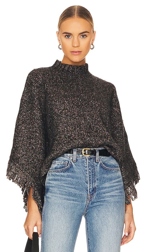 Tweed Fringed Poncho In Constellation - Image 1