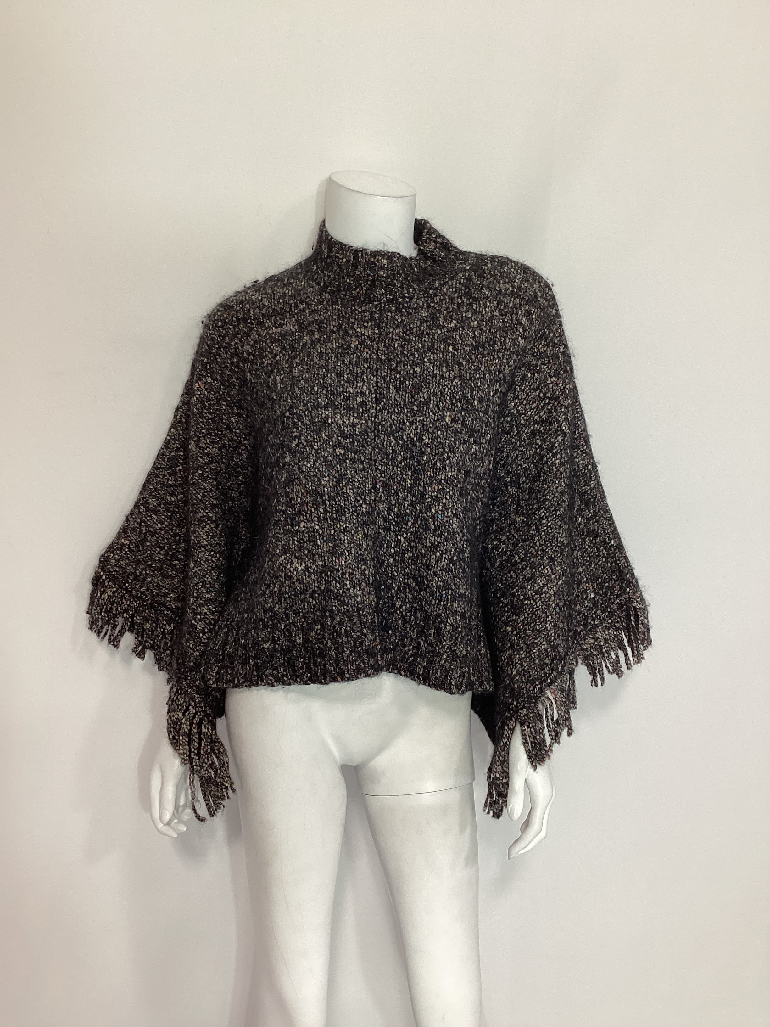 Tweed Fringed Poncho In Constellation - Image 3