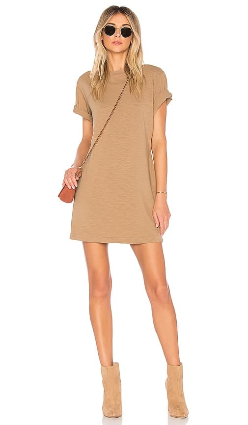 Tokyo Short Sleeve Mini Dress In Dark Tan - Image 1