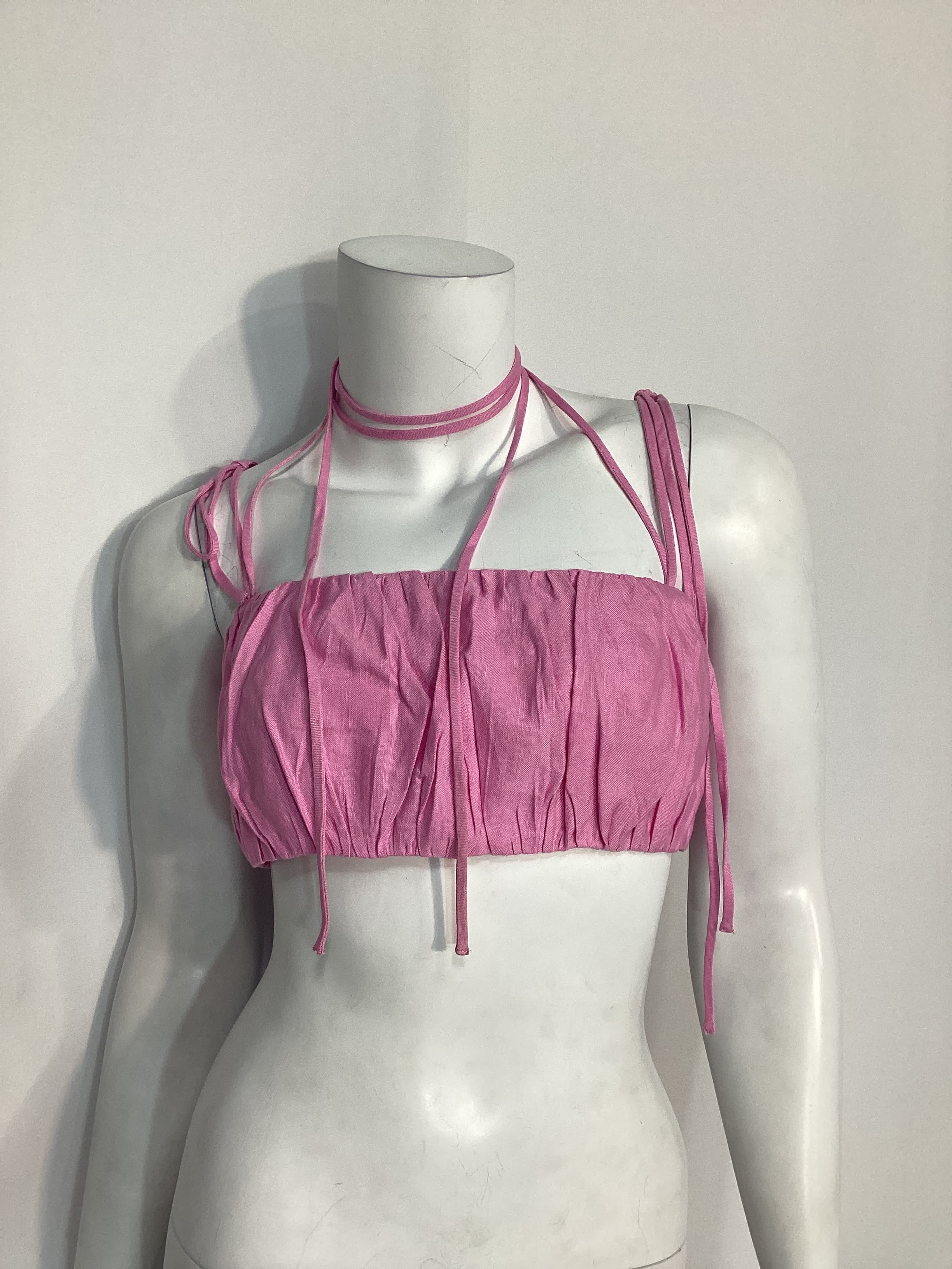 Joan Crop Top In Bubble Gum Pink - Image 3