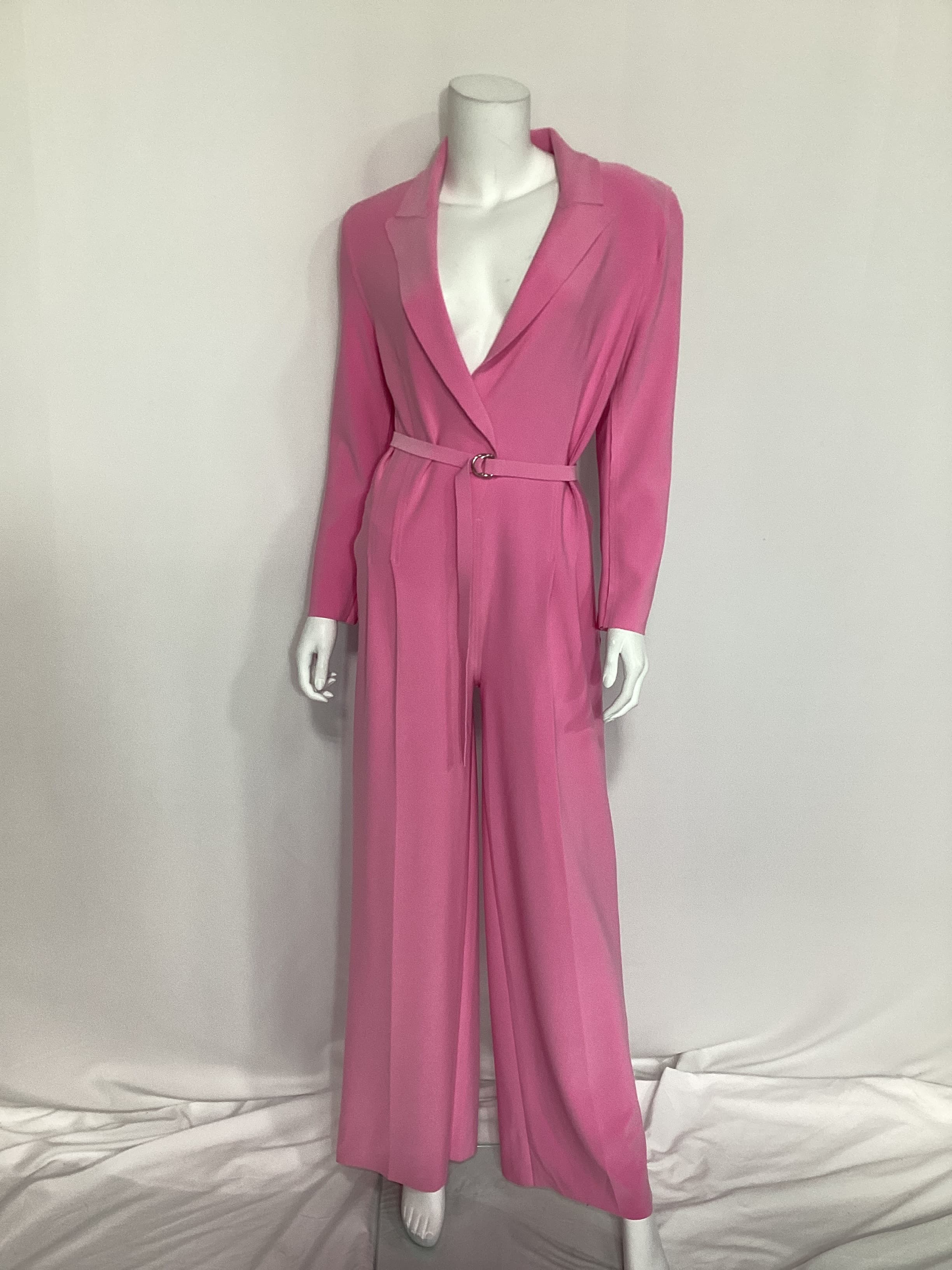 Single Breasted Straight Leg Jumpsuit In Candy Pink - Image 3