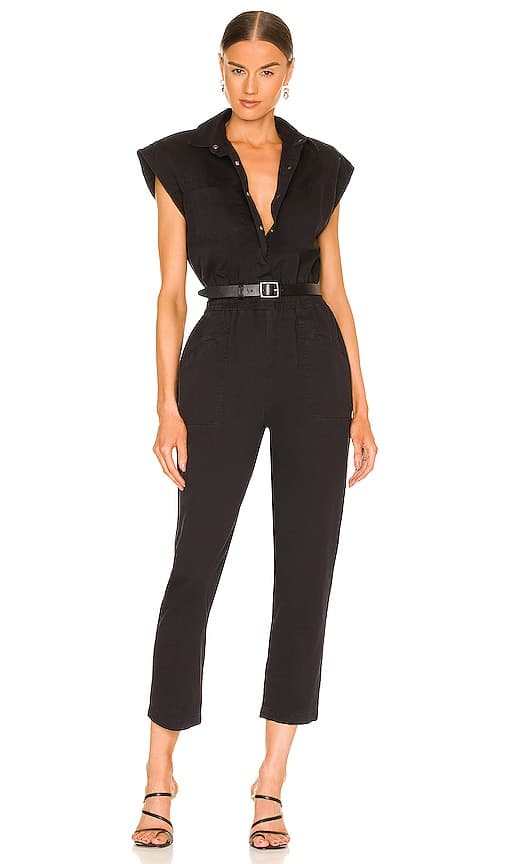 Rosie Shoulder Pad Jumpsuit In Fade To Black - Image 1