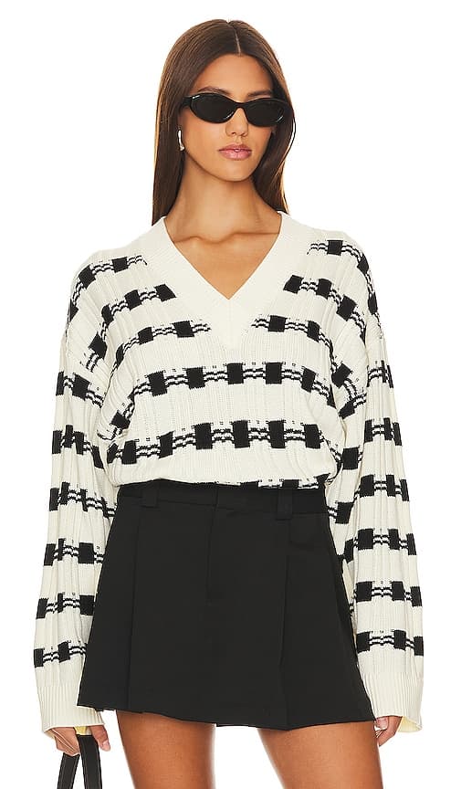 Evran Check Sweater In White & Black - Image 1