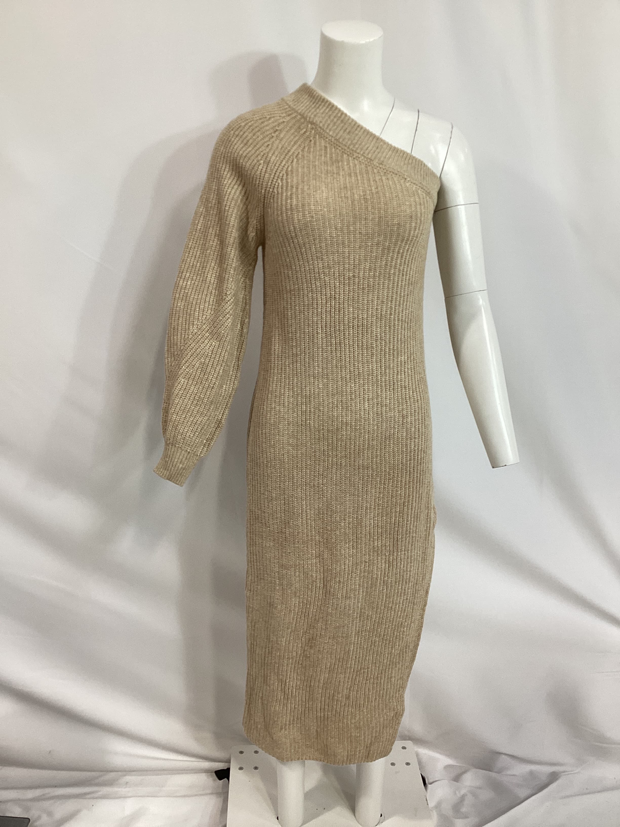 Feride One Shoulder Midi Dress In Oatmeal - Image 2