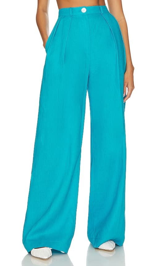 Pleated Trouser In Aquamarine - Image 1