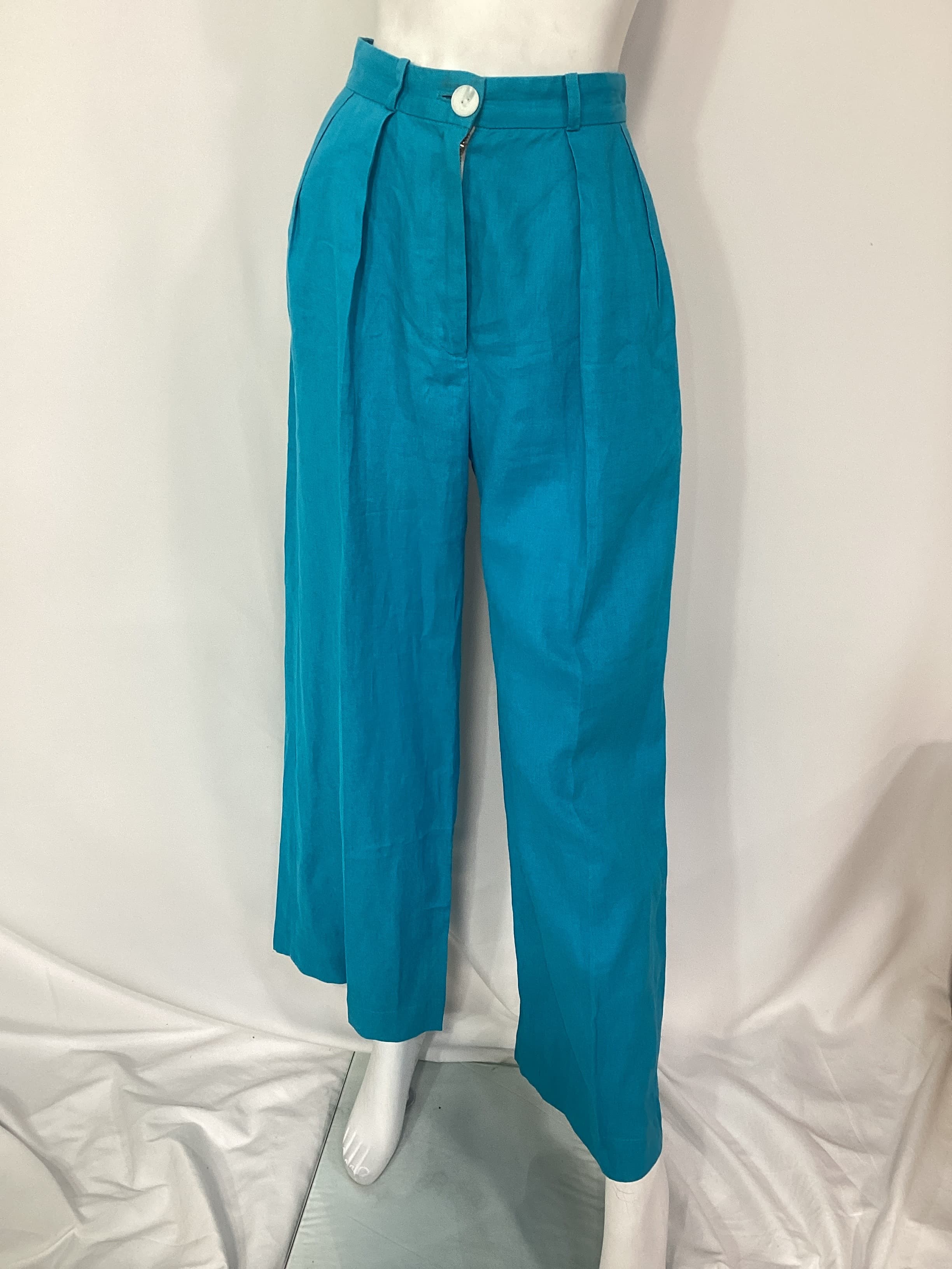 Pleated Trouser In Aquamarine - Image 3