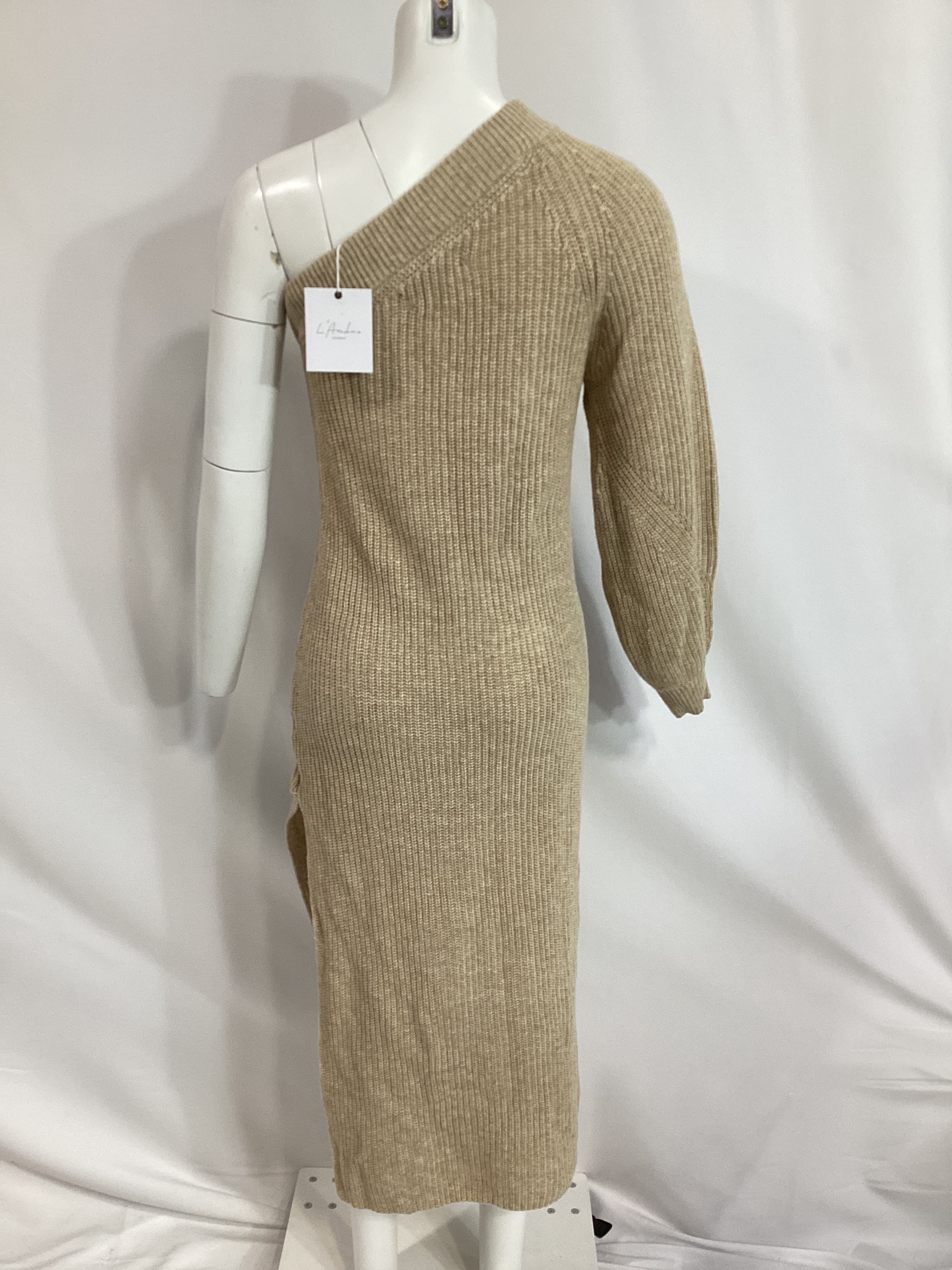 Feride One Shoulder Midi Dress In Oatmeal - Image 3