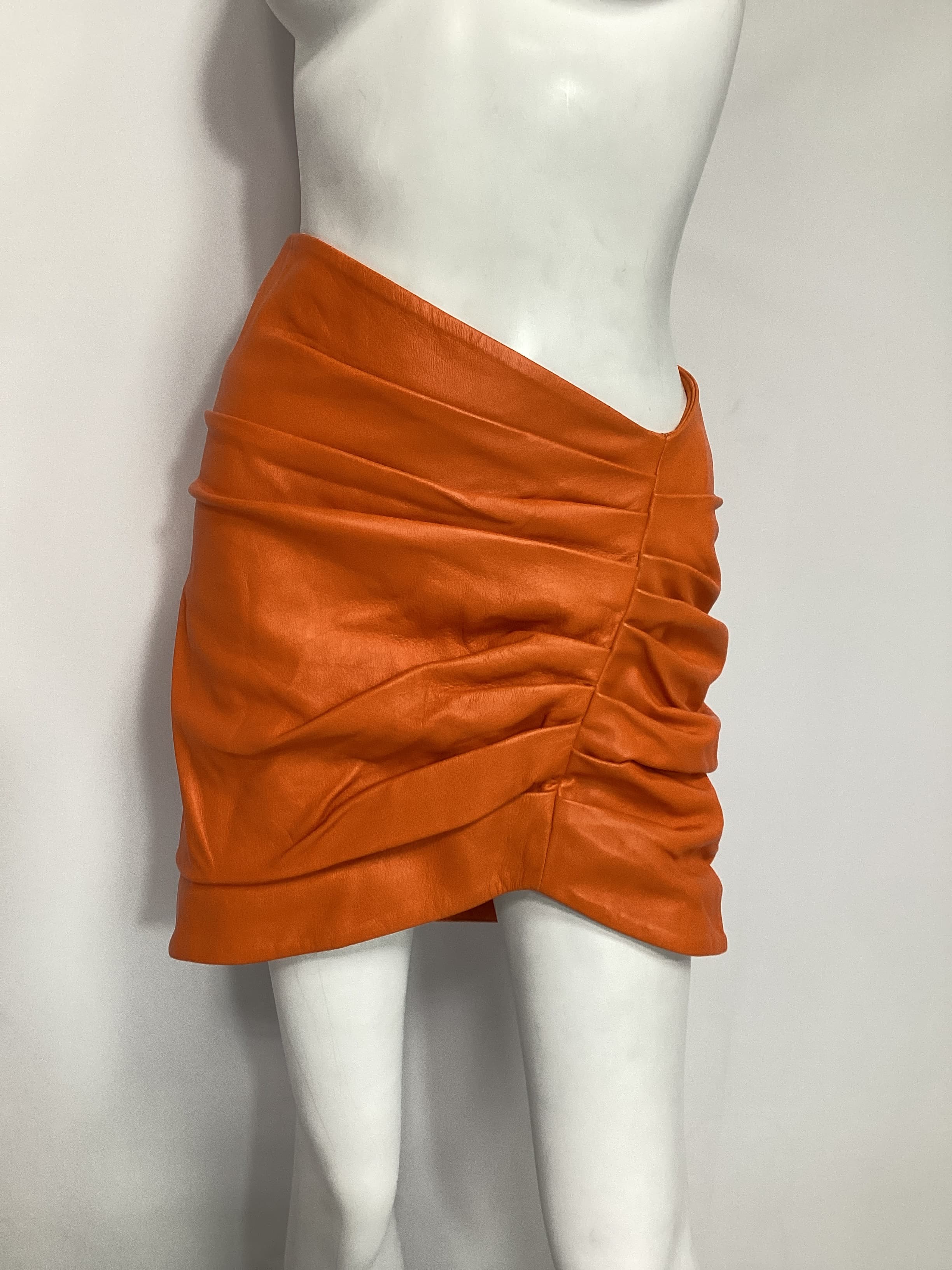 Clementine Leather Skirt In Orange - Image 2