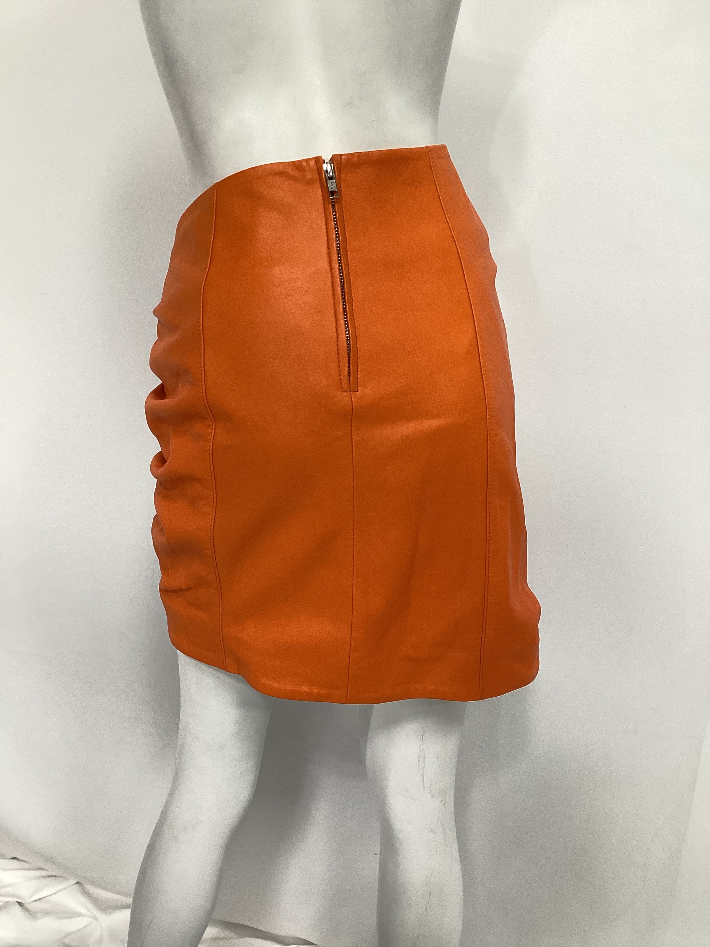 Clementine Leather Skirt In Orange - Image 3