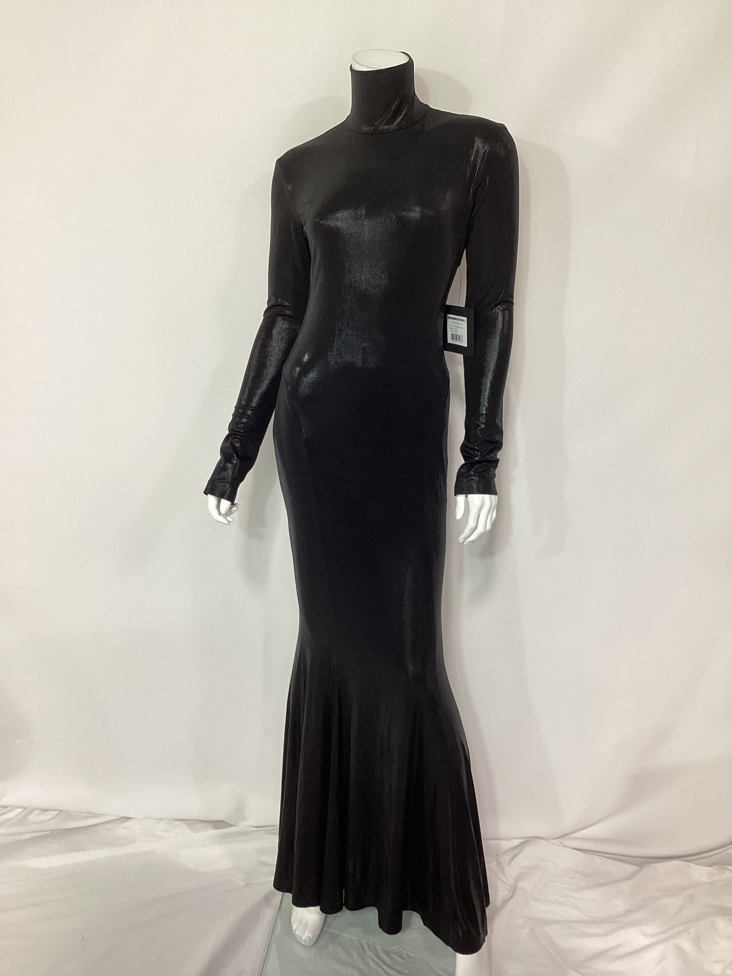 Long Sleeve Turtle Fishtail Gown In Black - Image 3