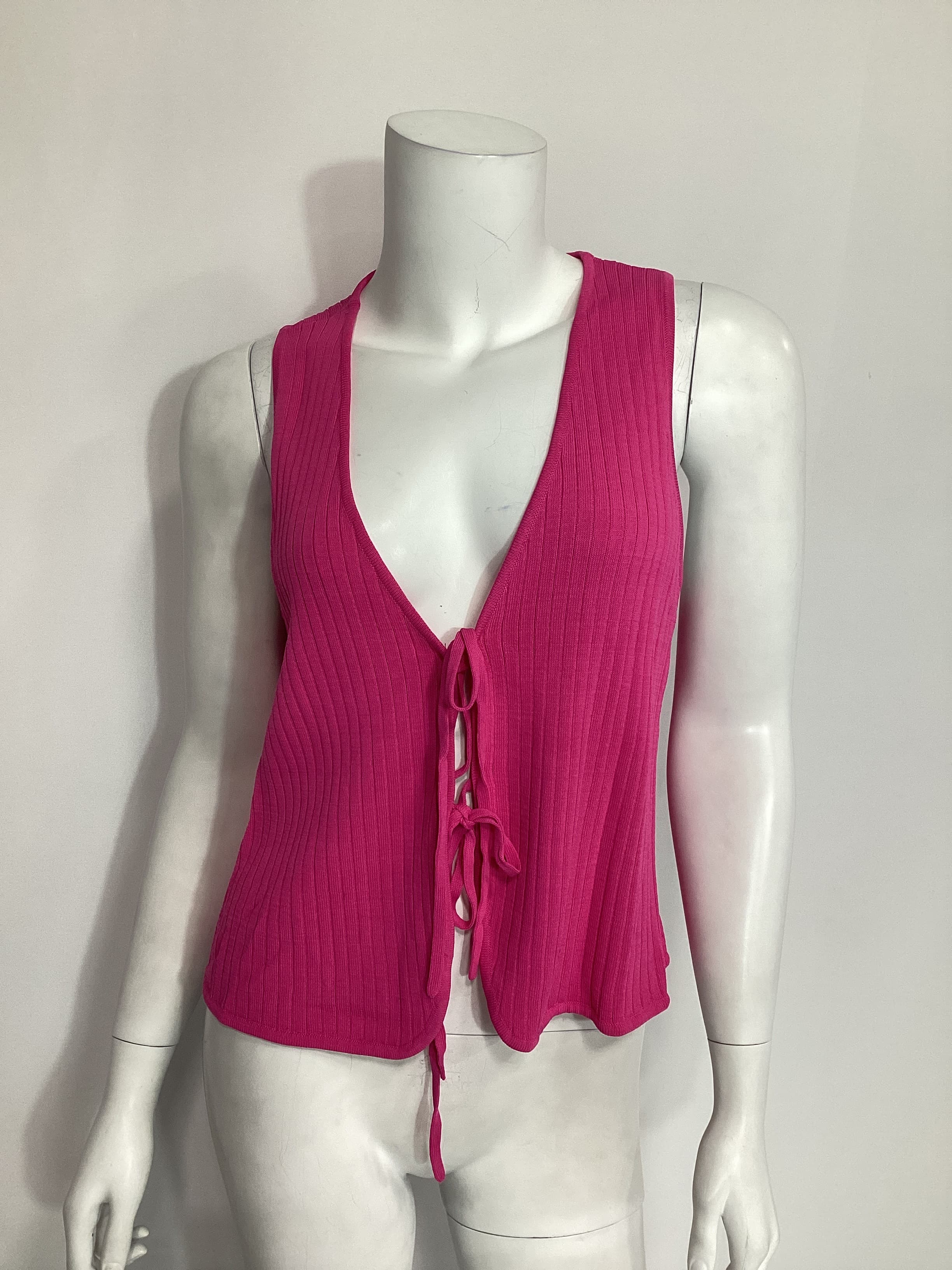 Time Out Tie Top In Pink Rib Knit - Image 2