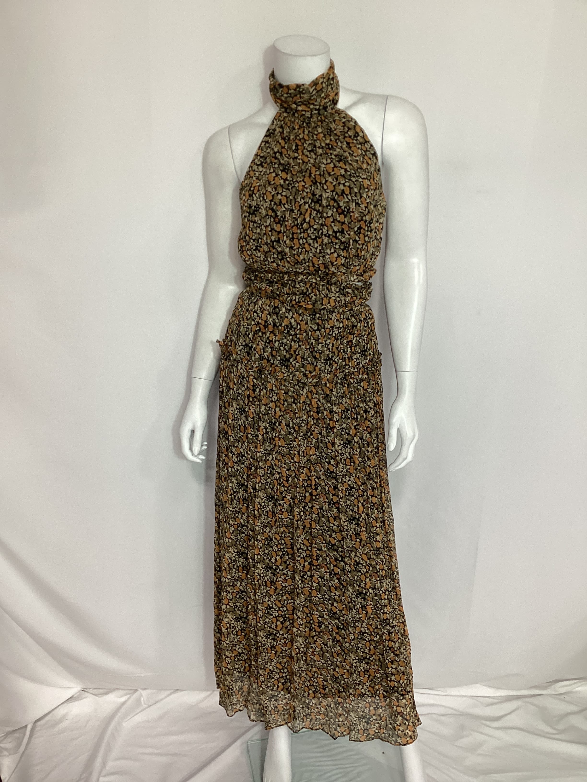 Paloma High Neck Cut Out Midi Dress In Olive Multi - Image 2