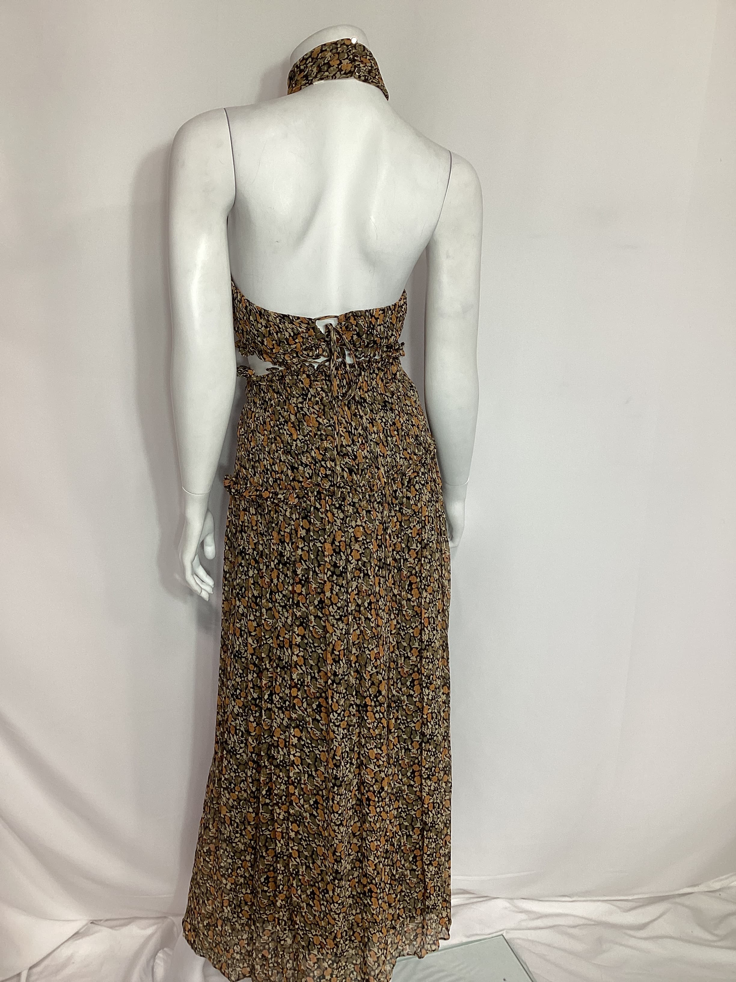 Paloma High Neck Cut Out Midi Dress In Olive Multi - Image 4