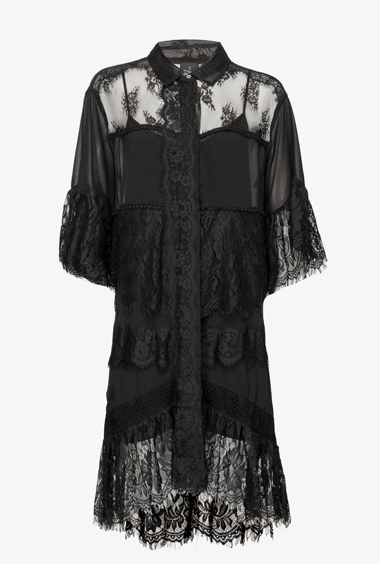 Patchwork Lace Shirt Dress - Image 1