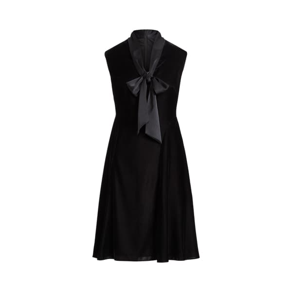 Tie-Neck Velvet Dress - Image 1