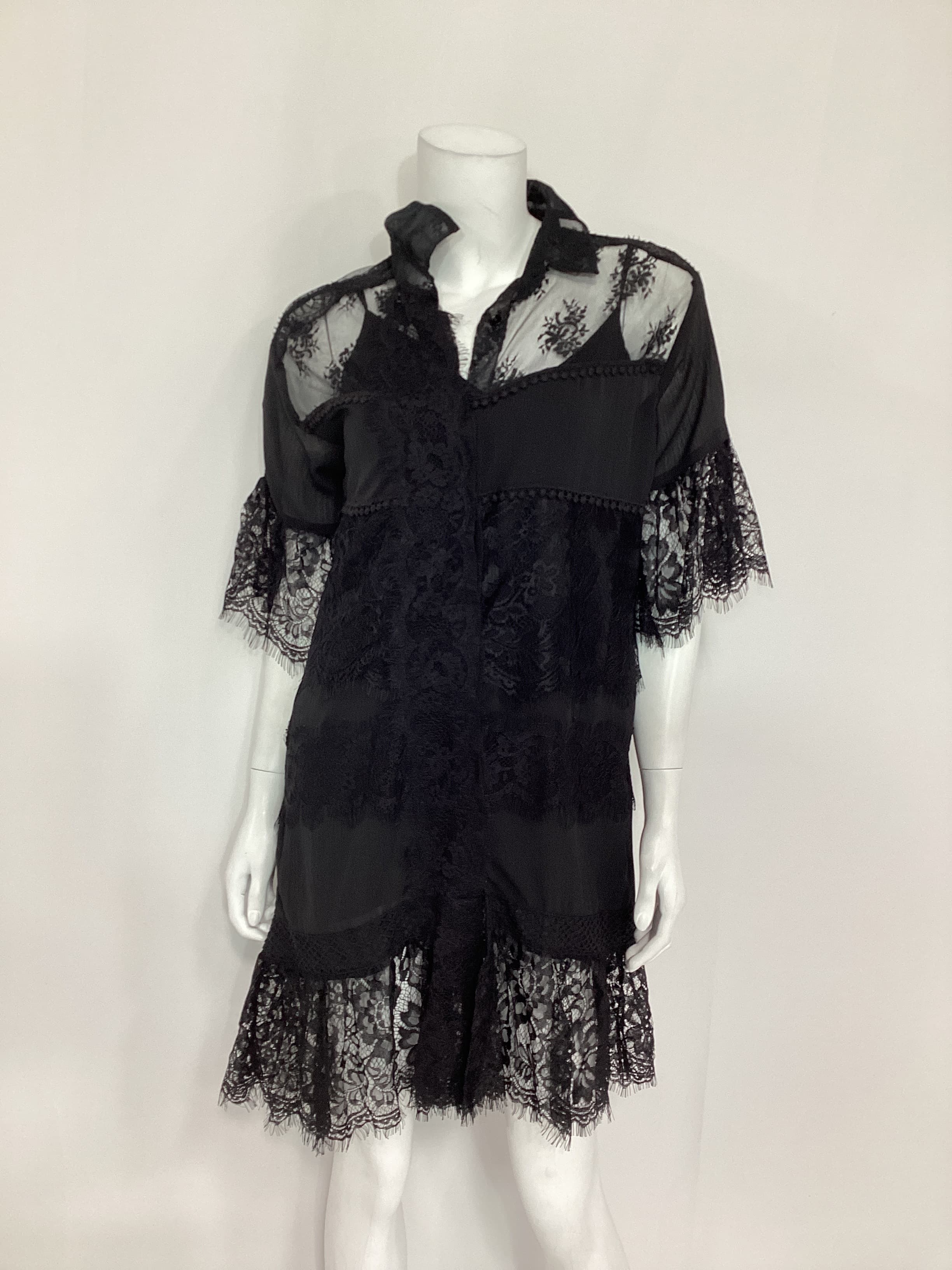 Patchwork Lace Shirt Dress - Image 2