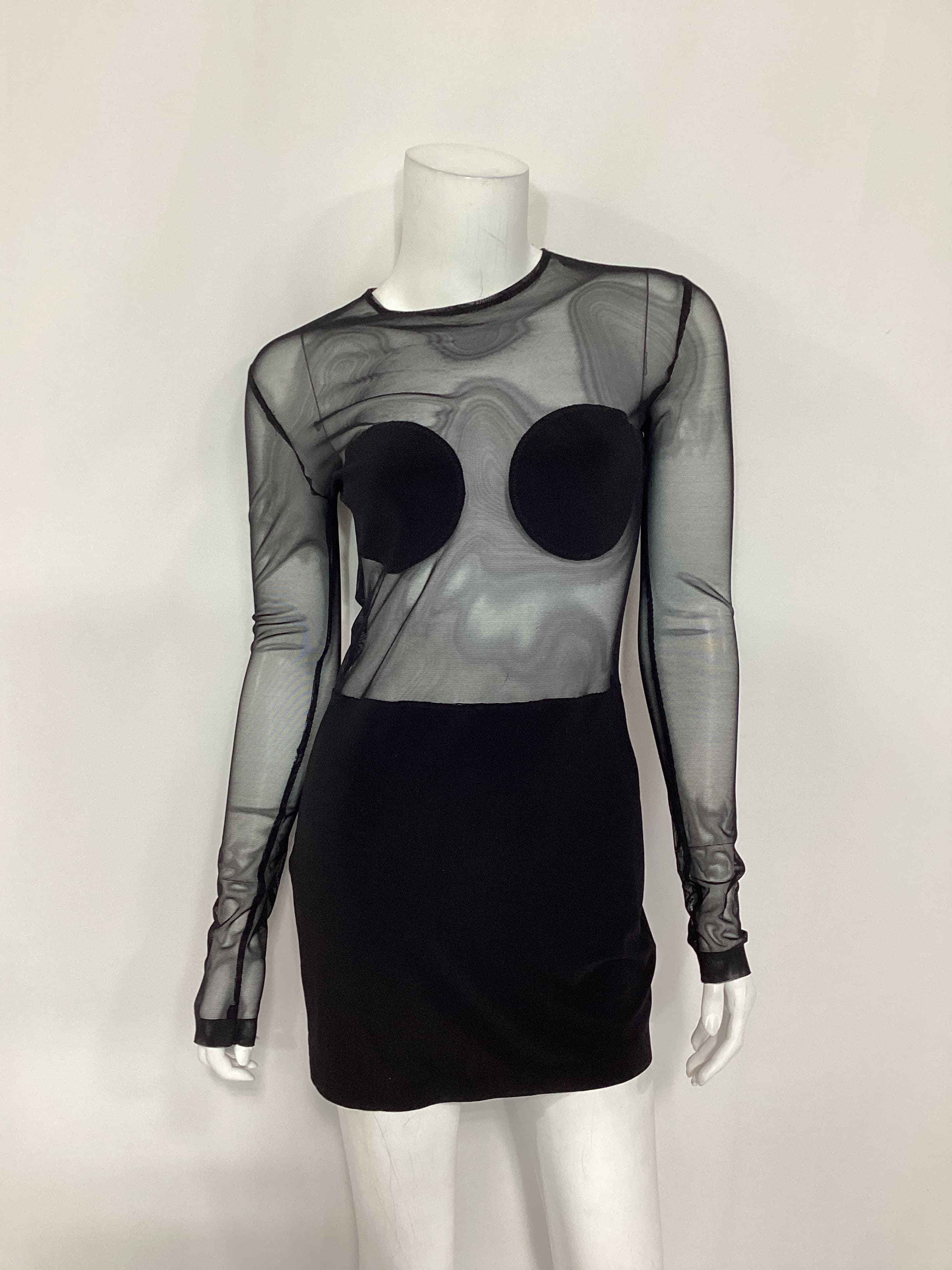 Dot Dash Mini Dress In Black & Mesh - Image 2