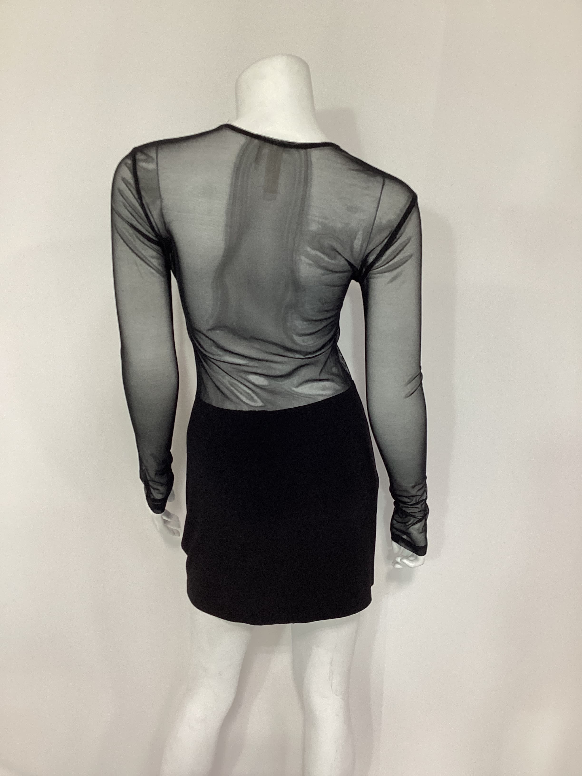 Dot Dash Mini Dress In Black & Mesh - Image 4