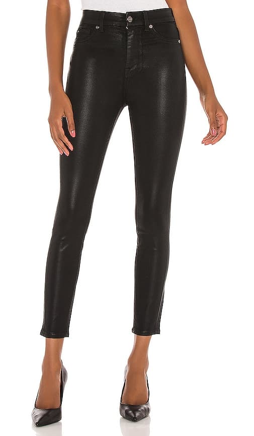 7 For All Mankind The High Waist Ankle Skinny With Faux Pockets In Black Coated - Image 1