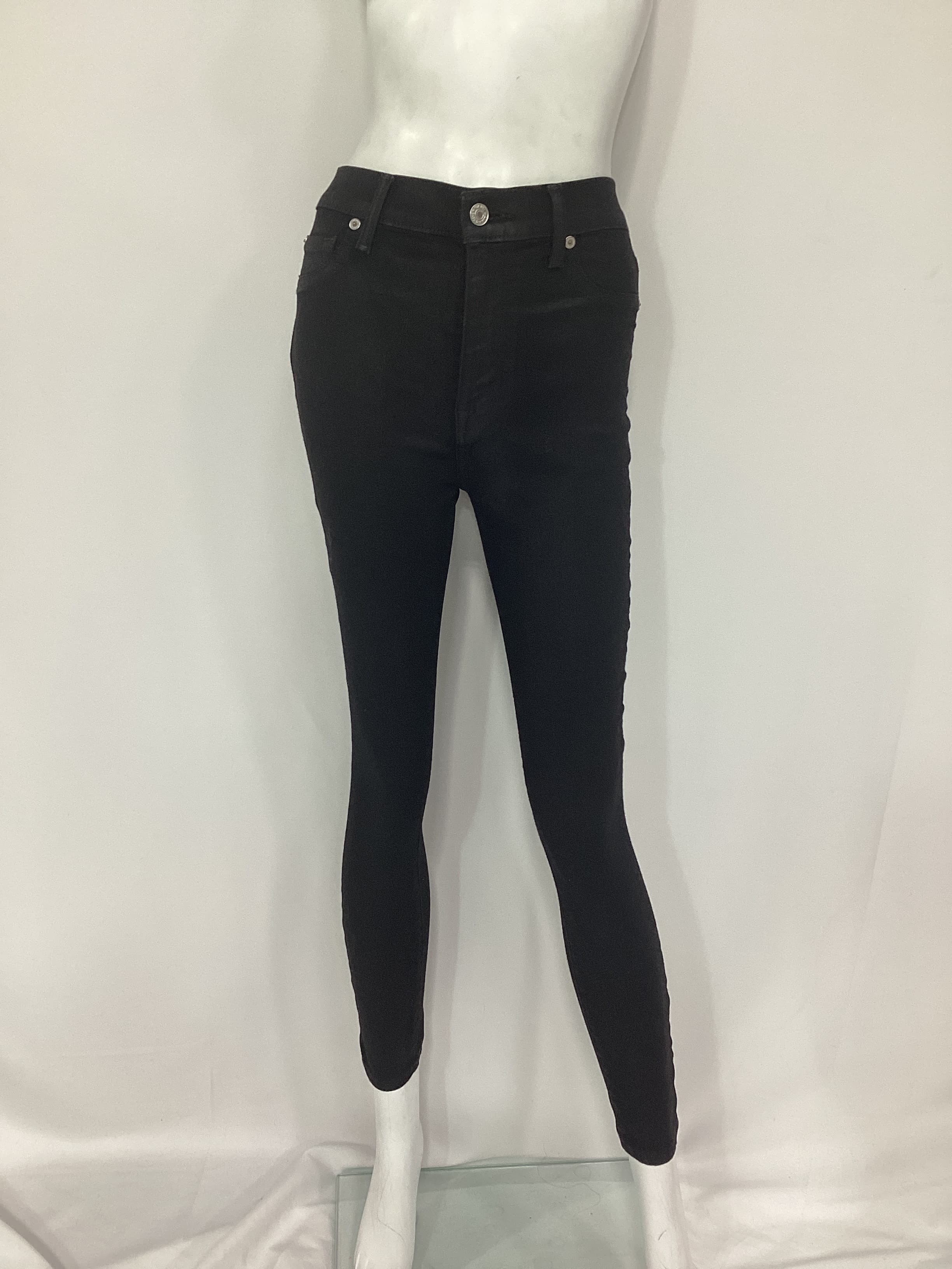 7 For All Mankind The High Waist Ankle Skinny With Faux Pockets In Black Coated - Image 2