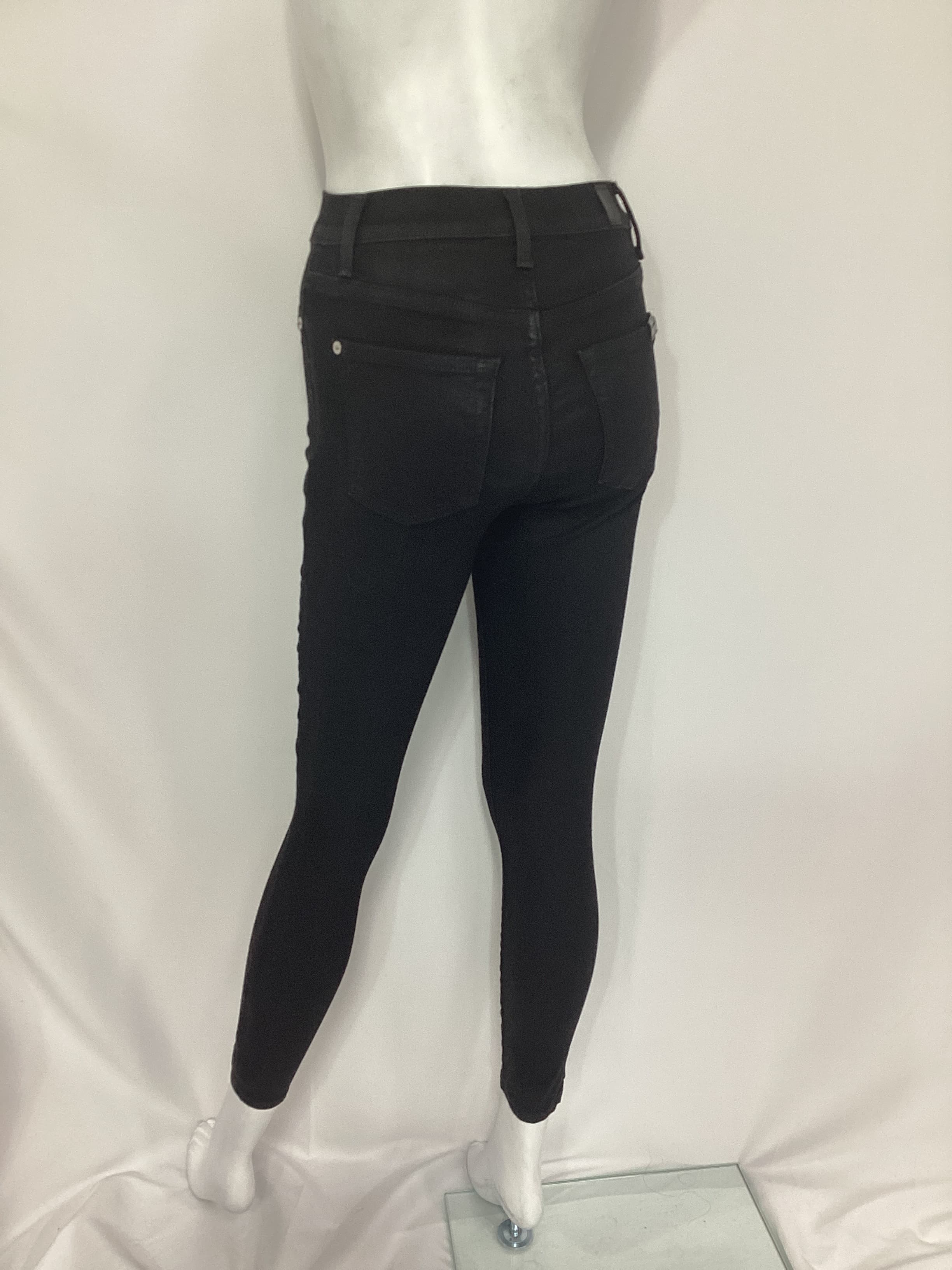 7 For All Mankind The High Waist Ankle Skinny With Faux Pockets In Black Coated - Image 3