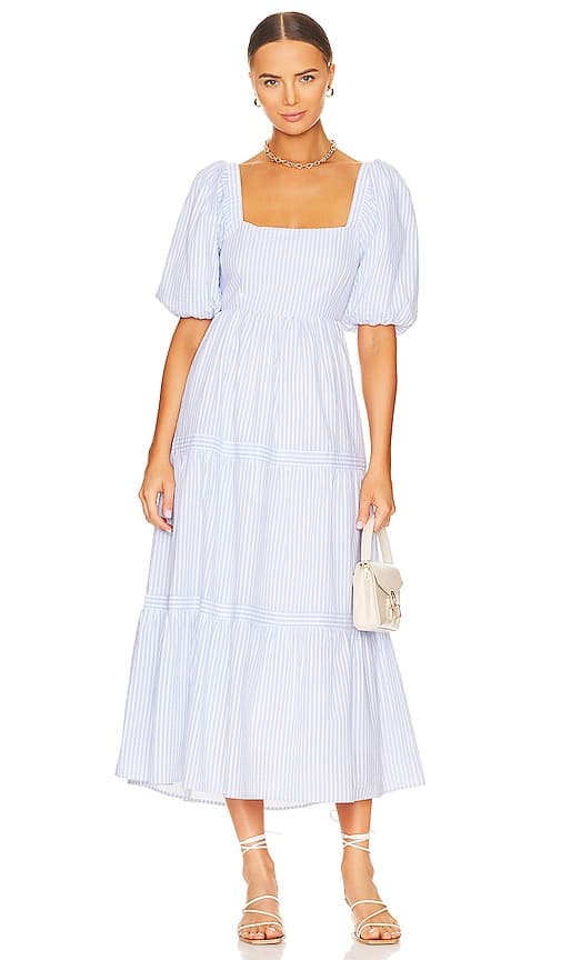Milani Tiered Midi Dress In Blue & White - Image 1