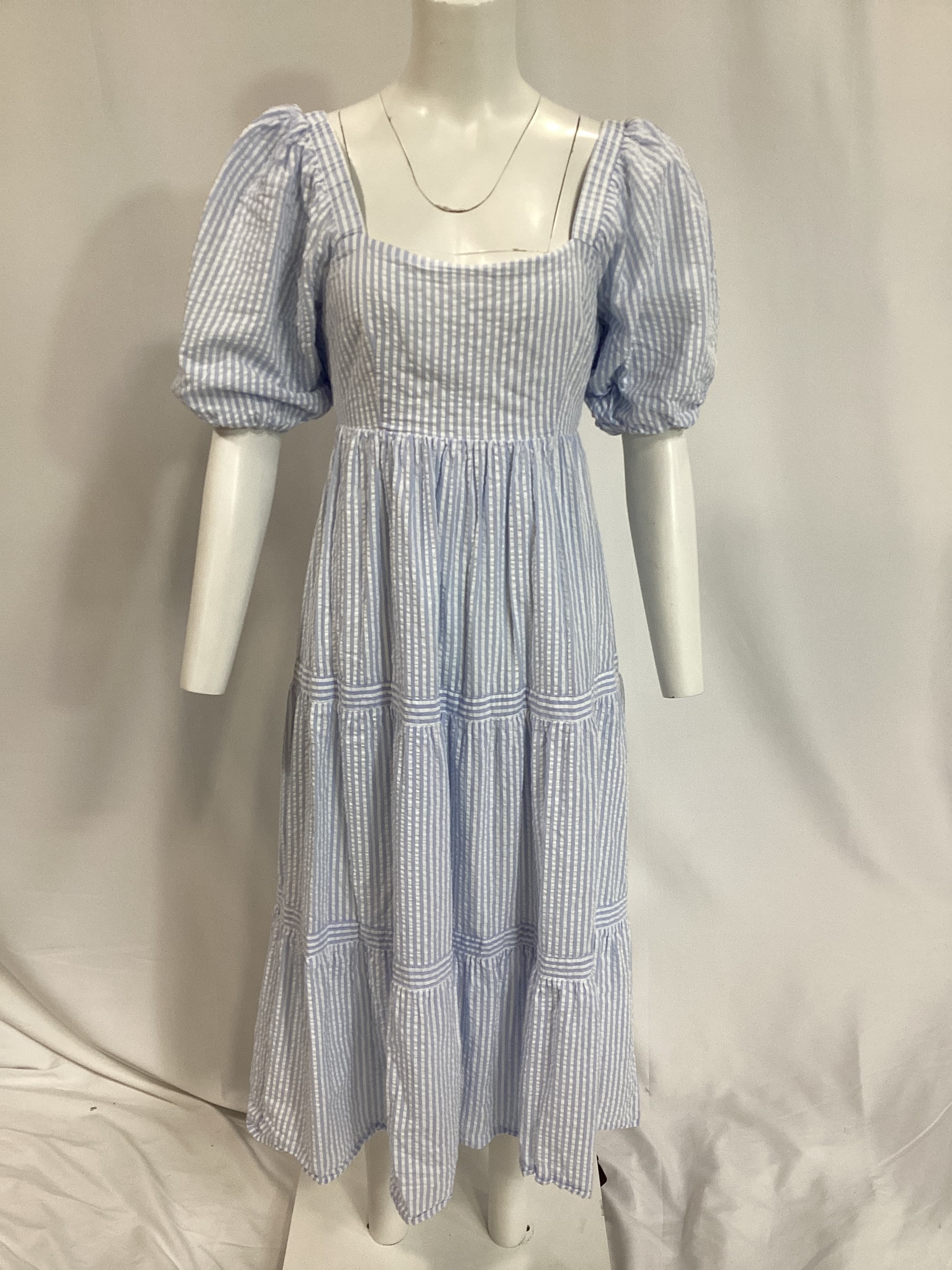 Milani Tiered Midi Dress In Blue & White - Image 2