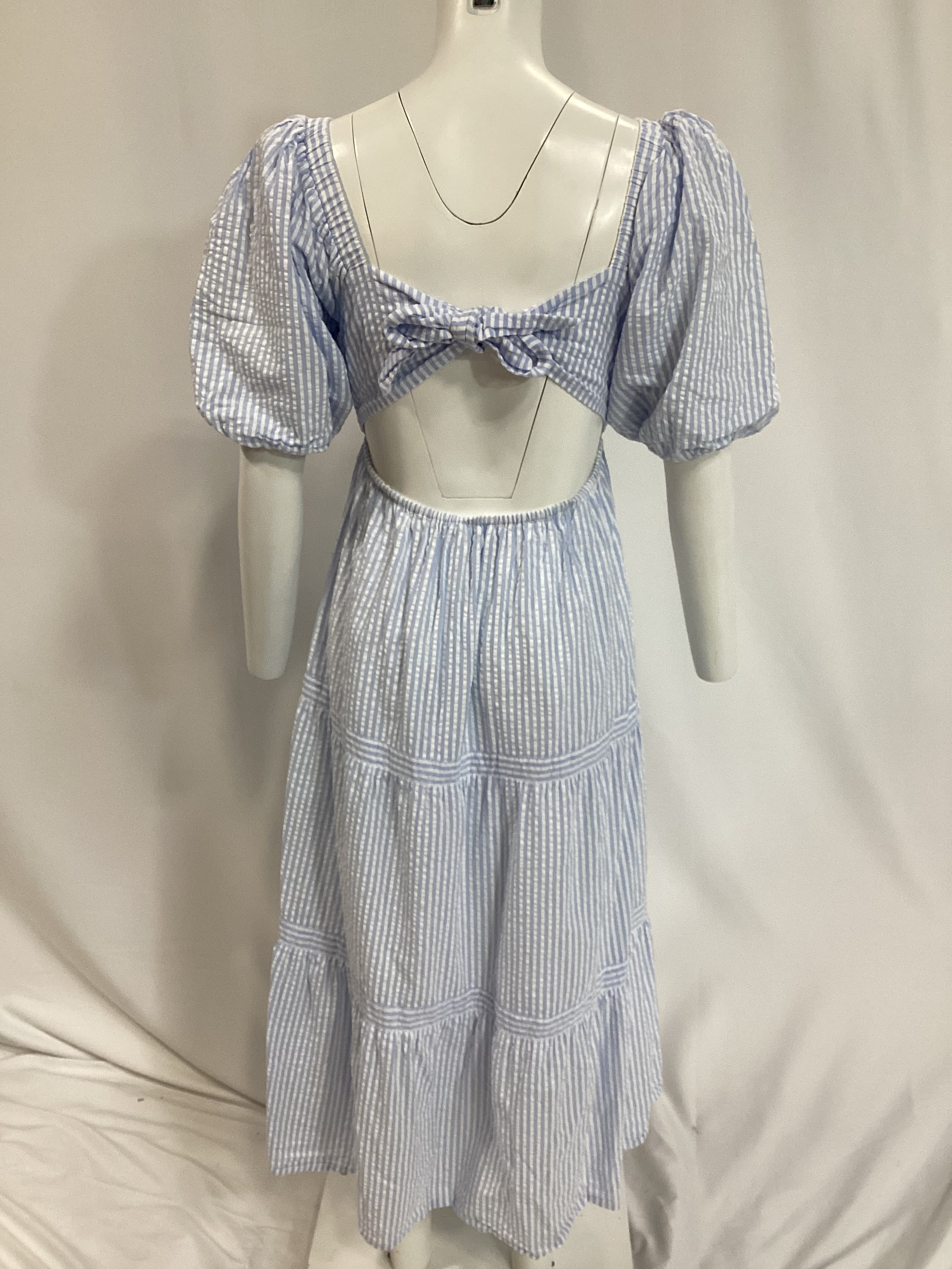 Milani Tiered Midi Dress In Blue & White - Image 3