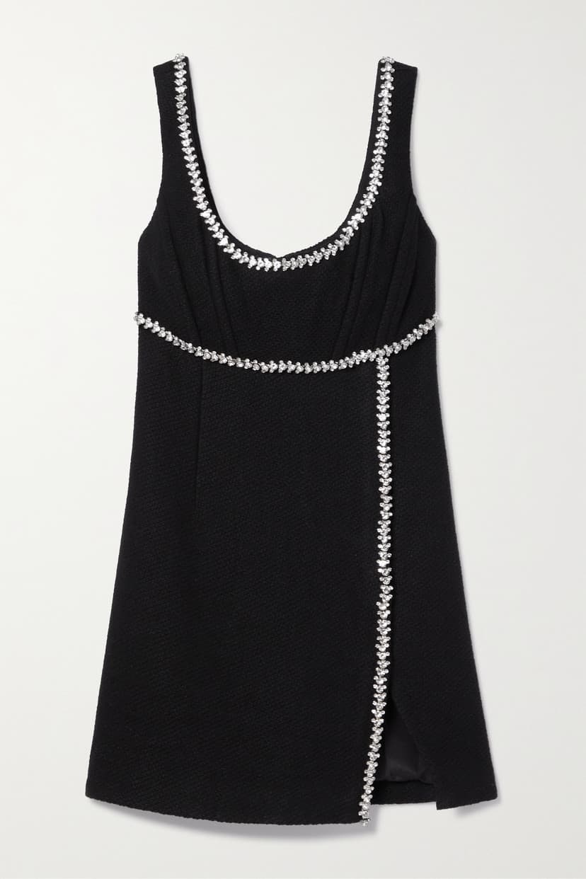 Crystal-Embellished Tweed Mini Dress - Image 1