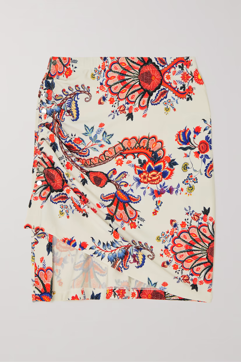 Asymmetric Ruched Paisley-Print Stretch-Jersey Mini Skirt - Image 1