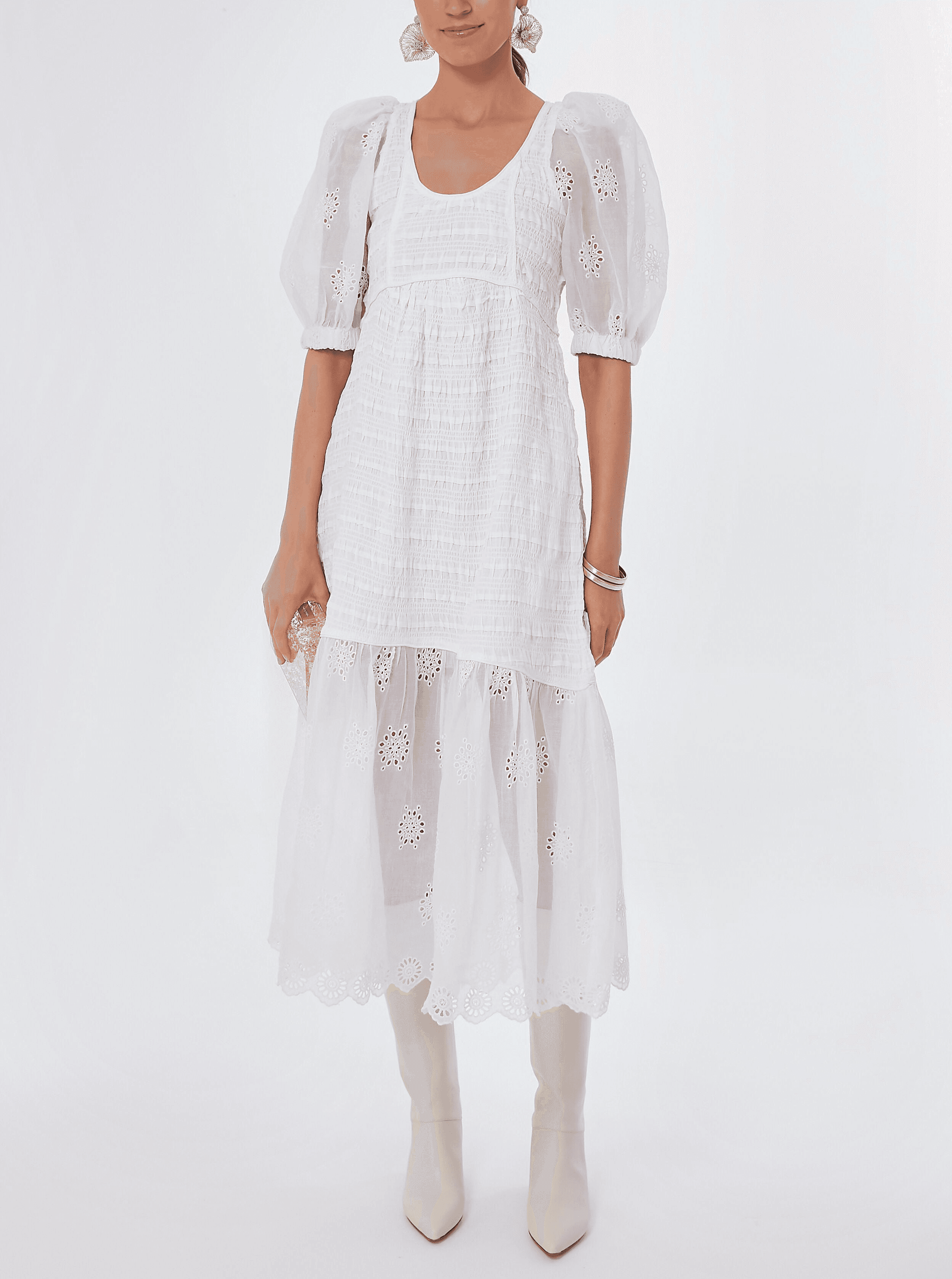 Blaine Eyelet Puff Sleeve Smocked Dress - Image 1