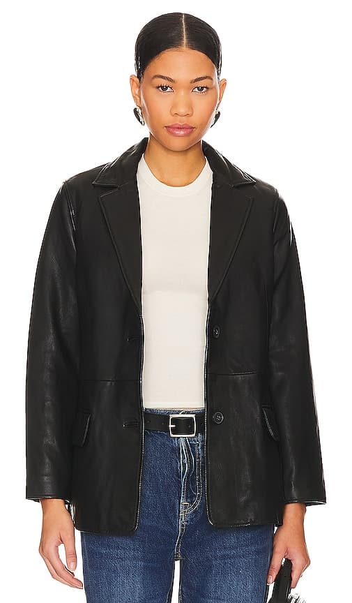 Corrina Leather Blazer In Black - Image 1