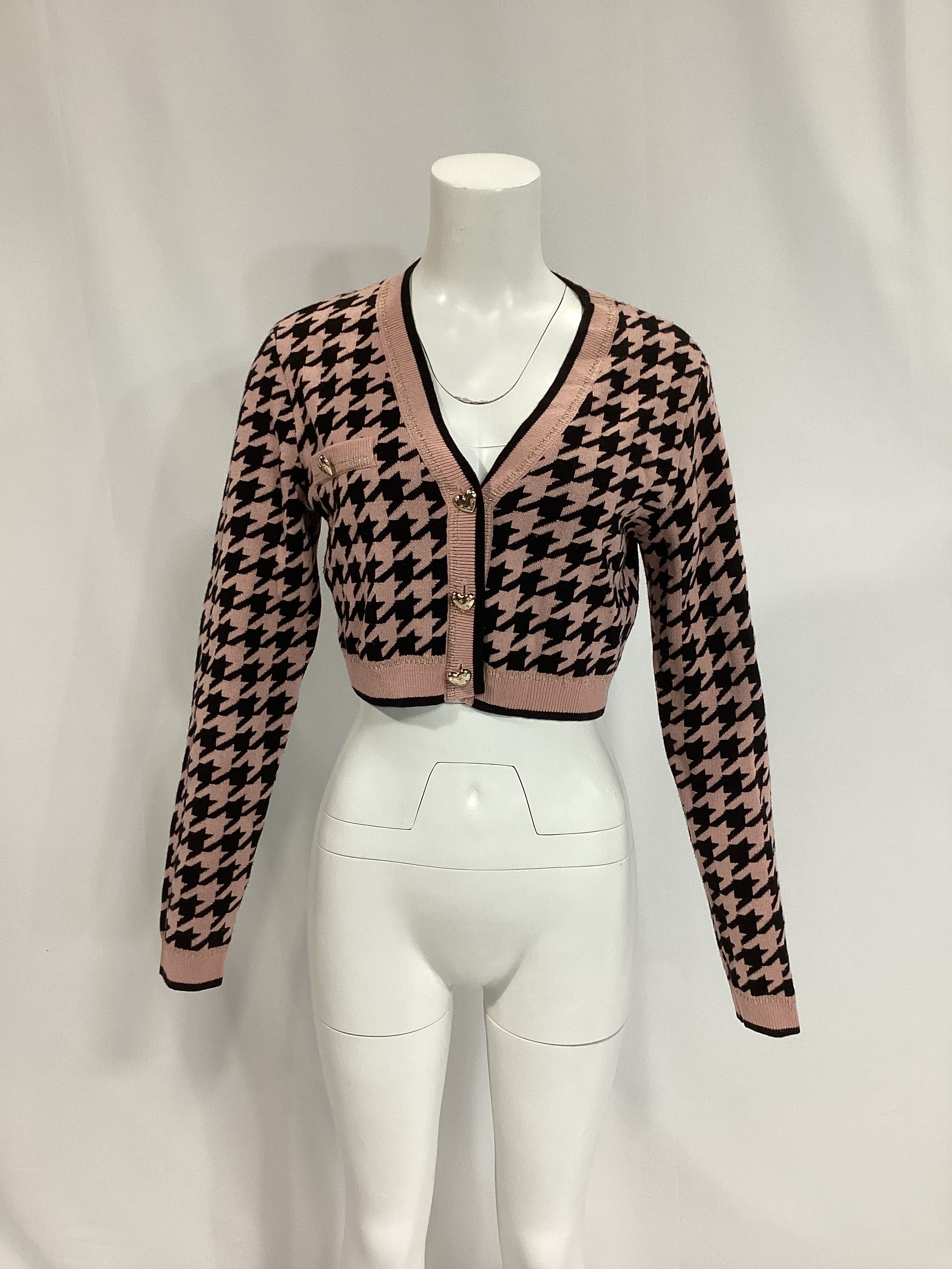 Carly Cardigan In Pink & Black - Image 2