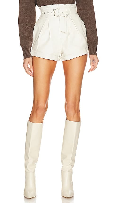 Azan Leather Shorts In White - Image 1
