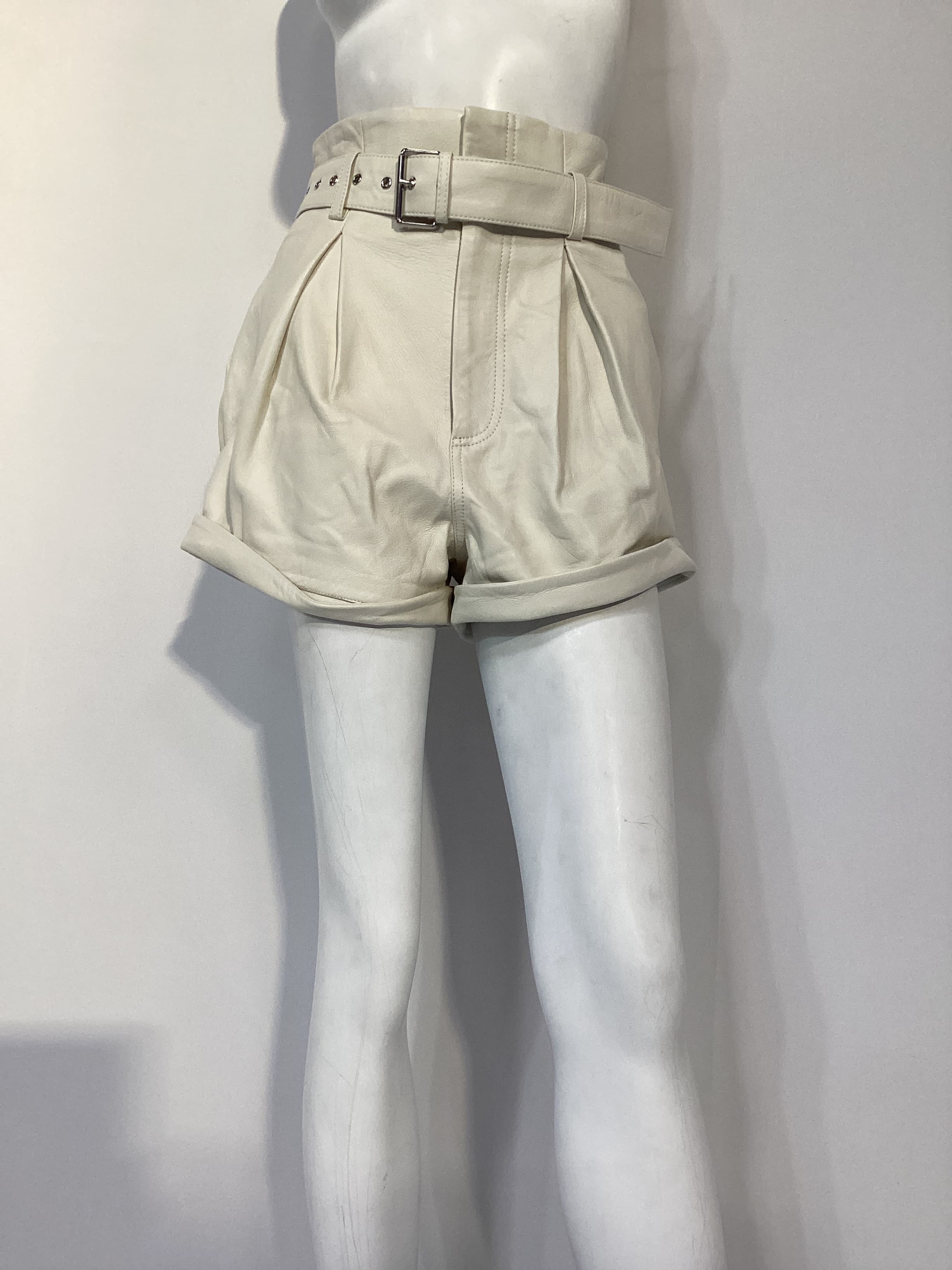 Azan Leather Shorts In White - Image 2