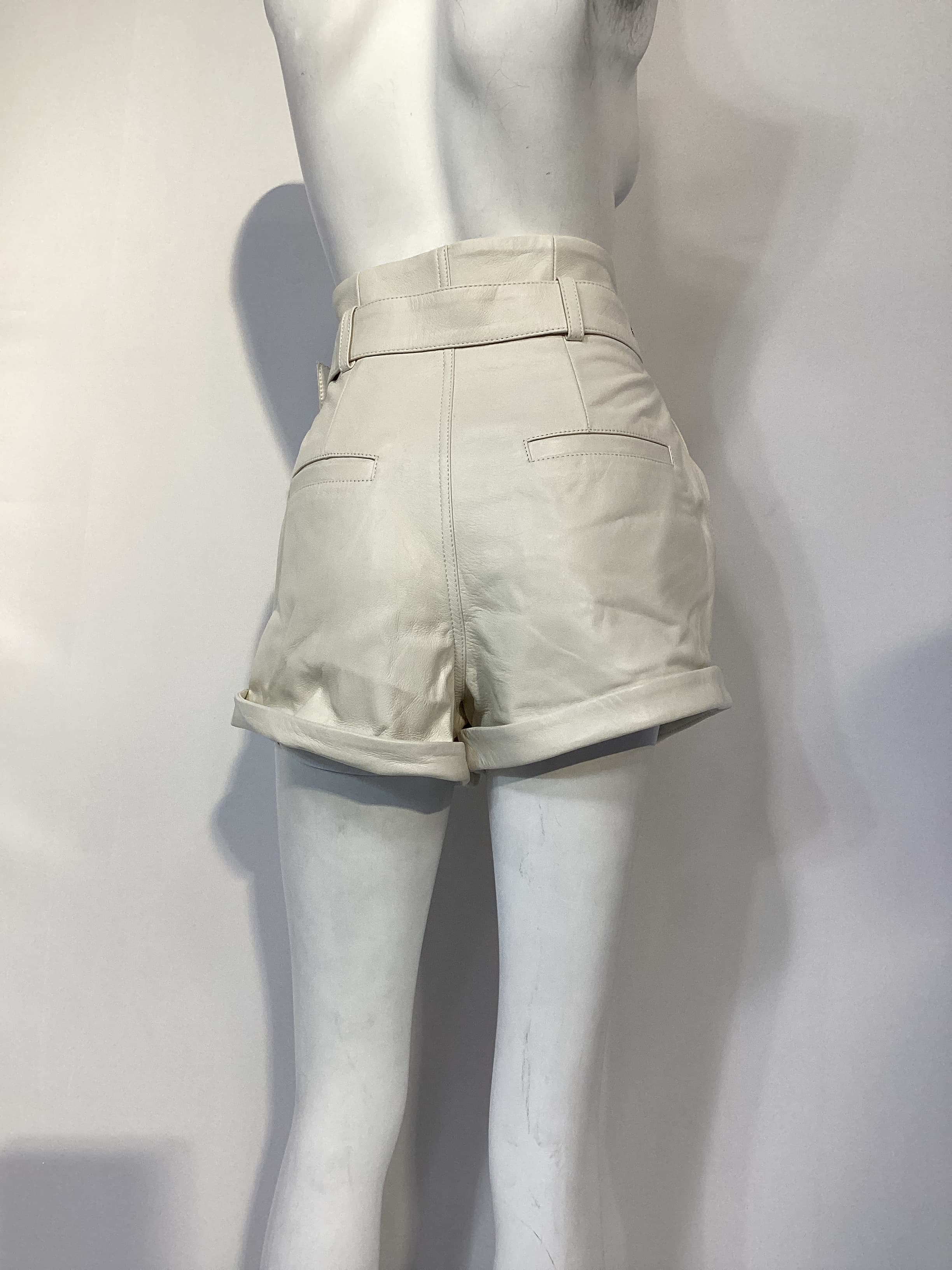 Azan Leather Shorts In White - Image 4