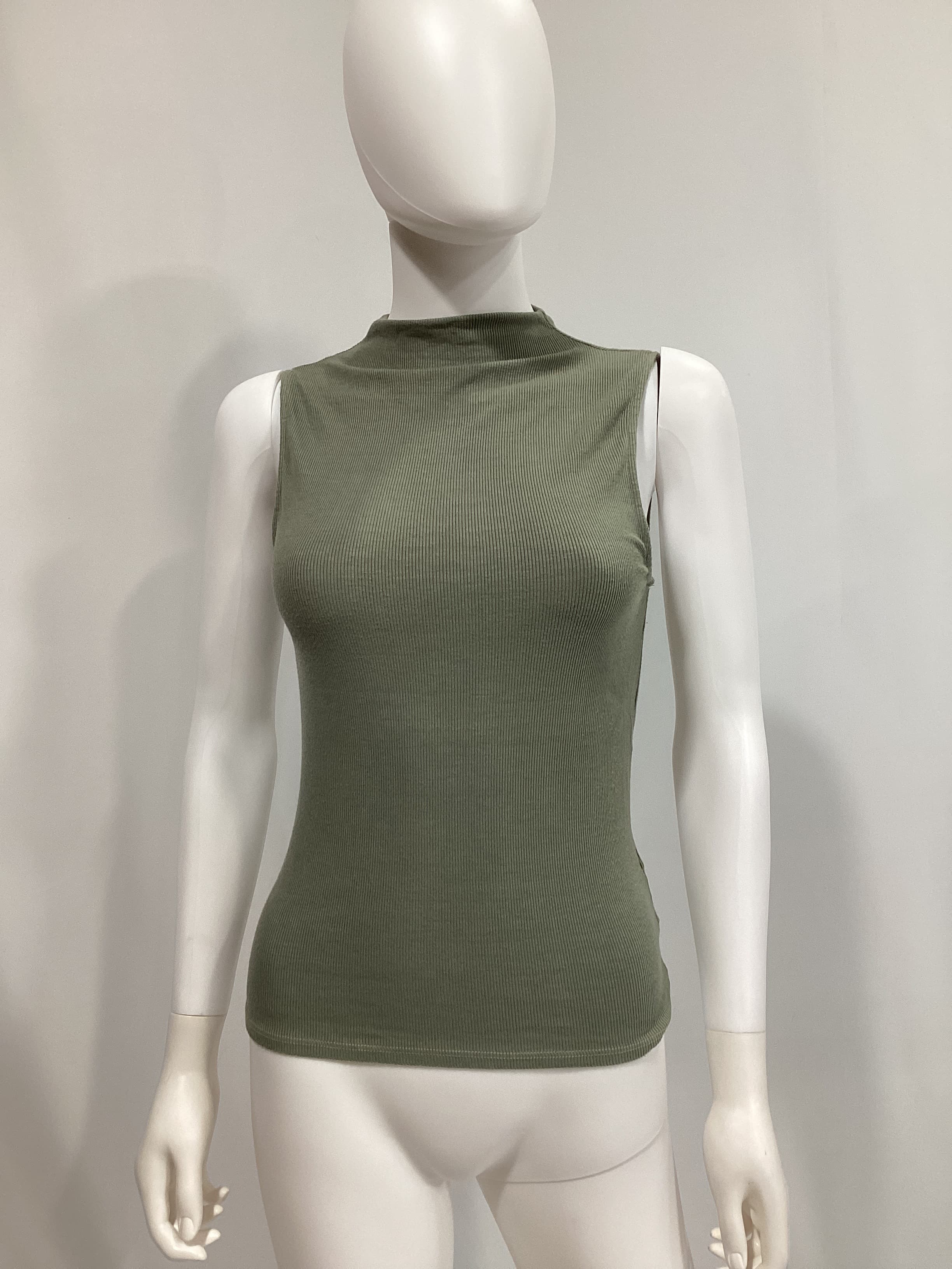 Silk Knit Rib Sleeveless Mockneck In Alpine Frost - Image 3