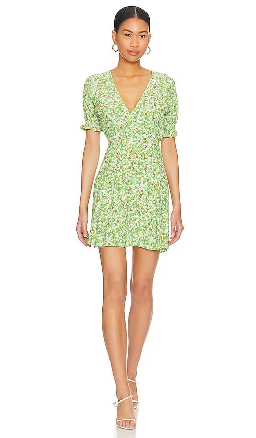 La Belle Mini Dress In Lou Floral Print Green - Image 1