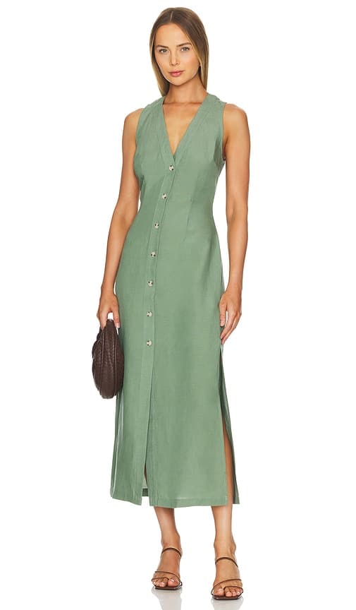 Air Linen Button Down Maxi Dress In Sea Spray - Image 1