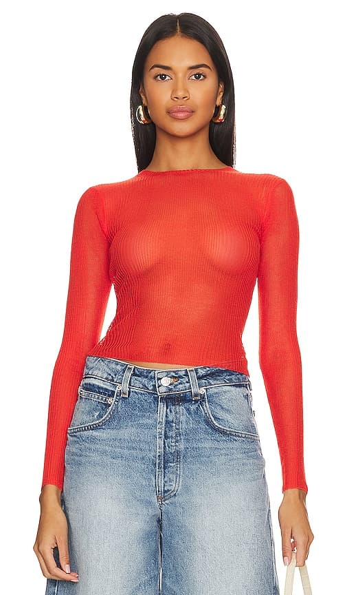 Jess Sheer Top In Blood Orange - Image 1