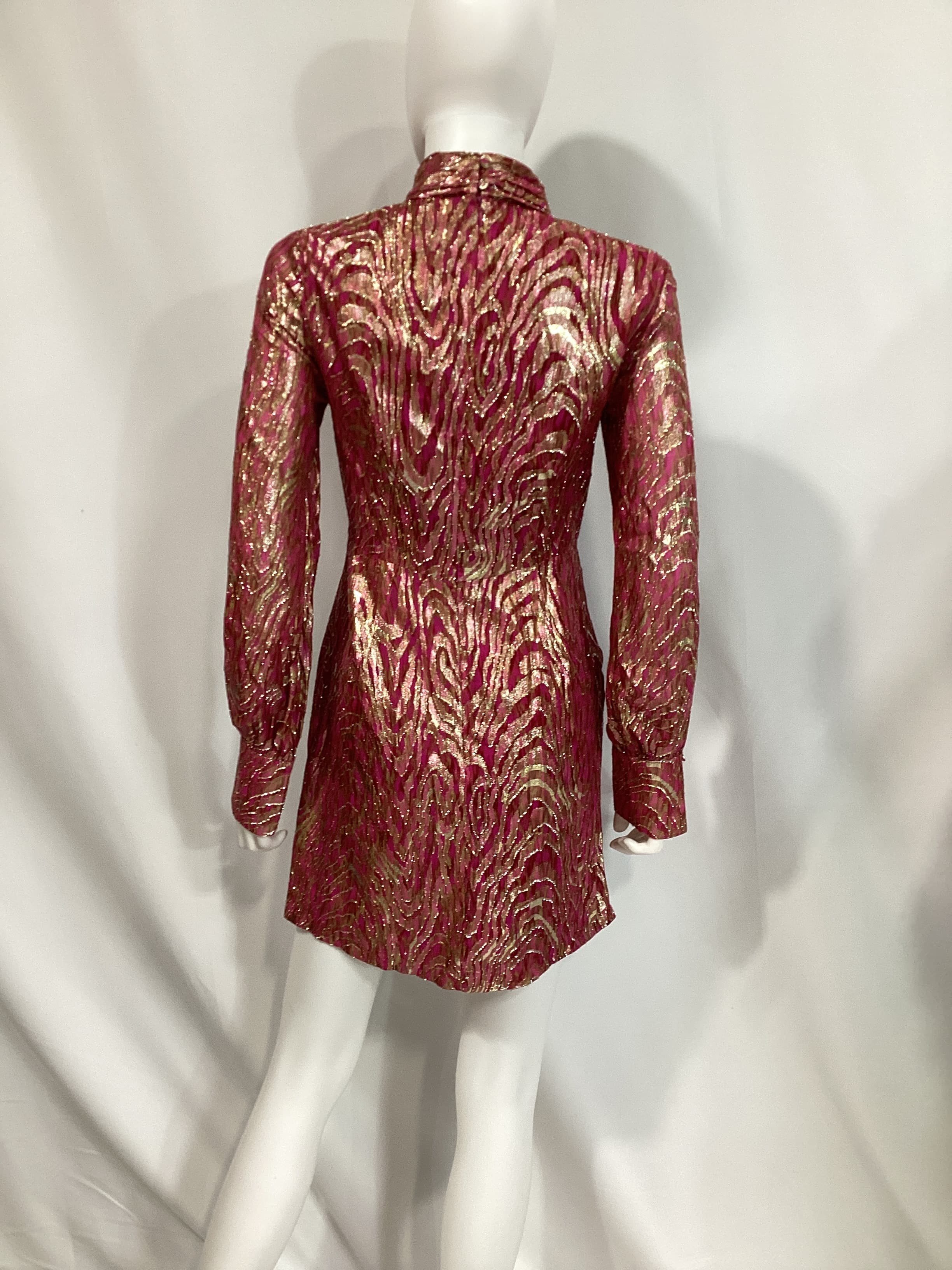 Halen Mock Neck Mini Dress In Bougainvillea Metallic Moire - Image 2